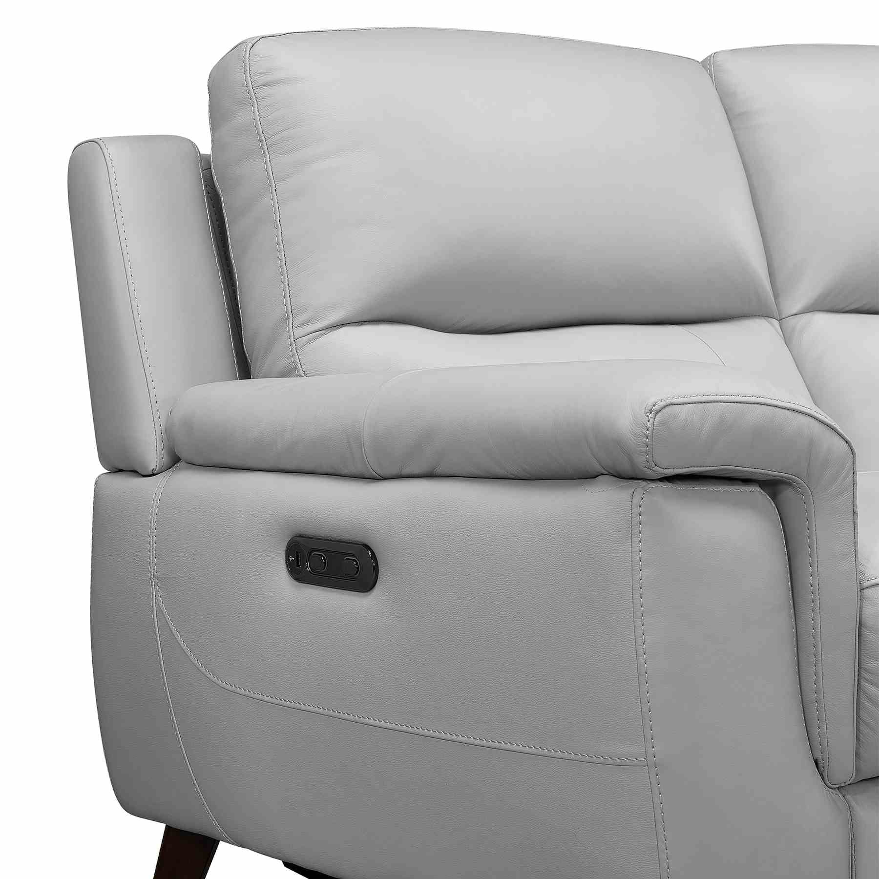 Lizette Contemporary Loveseat in Dark Brown Wood Finish and Dove Gray Genuine Leather - Image 5