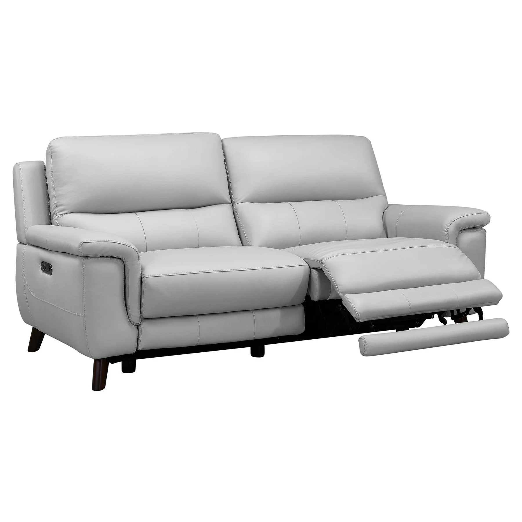 Lizette Contemporary Sofa in Dark Brown Wood Finish and Dove Gray Genuine Leather - Image 3