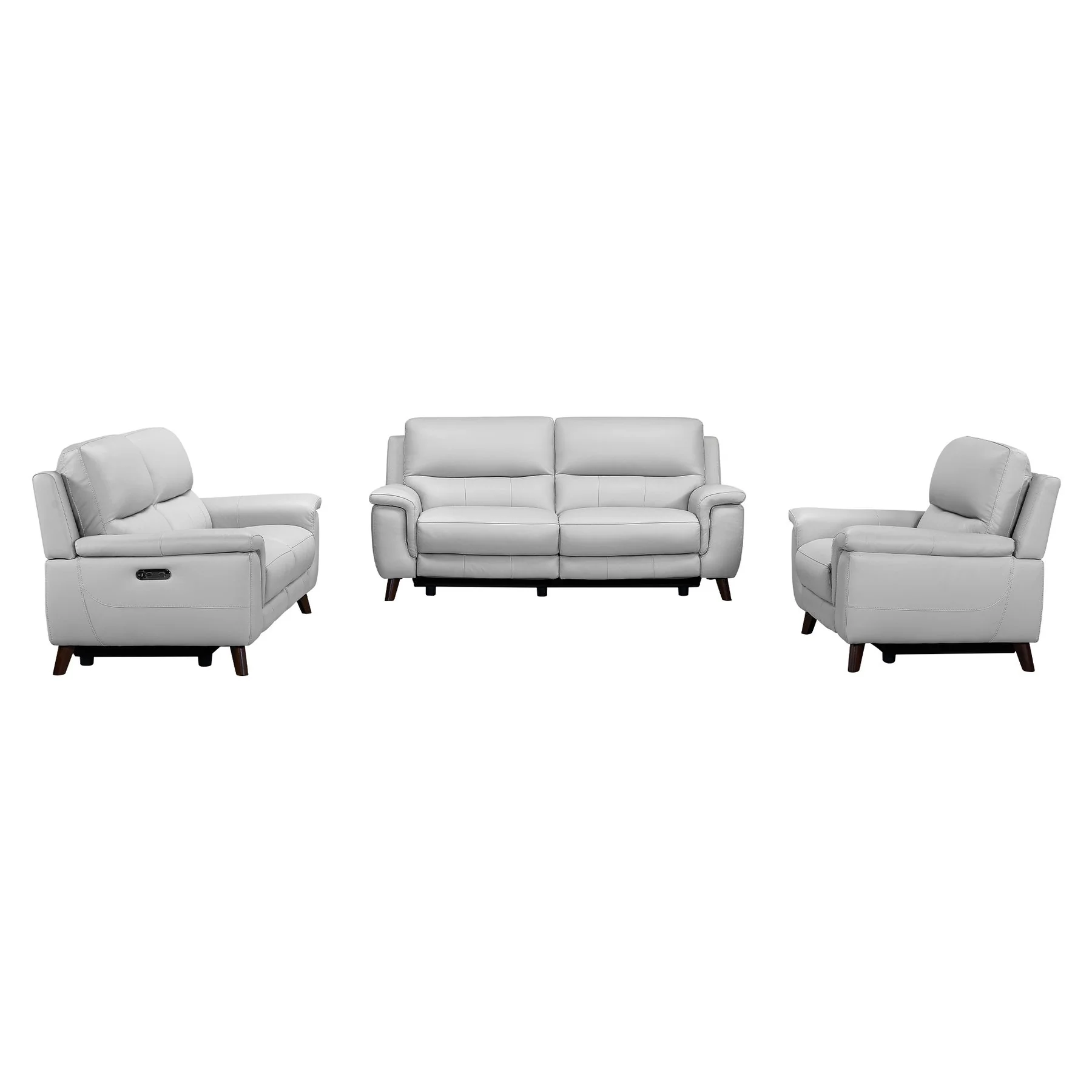 Lizette Contemporary Sofa in Dark Brown Wood Finish and Dove Gray Genuine Leather - Image 9
