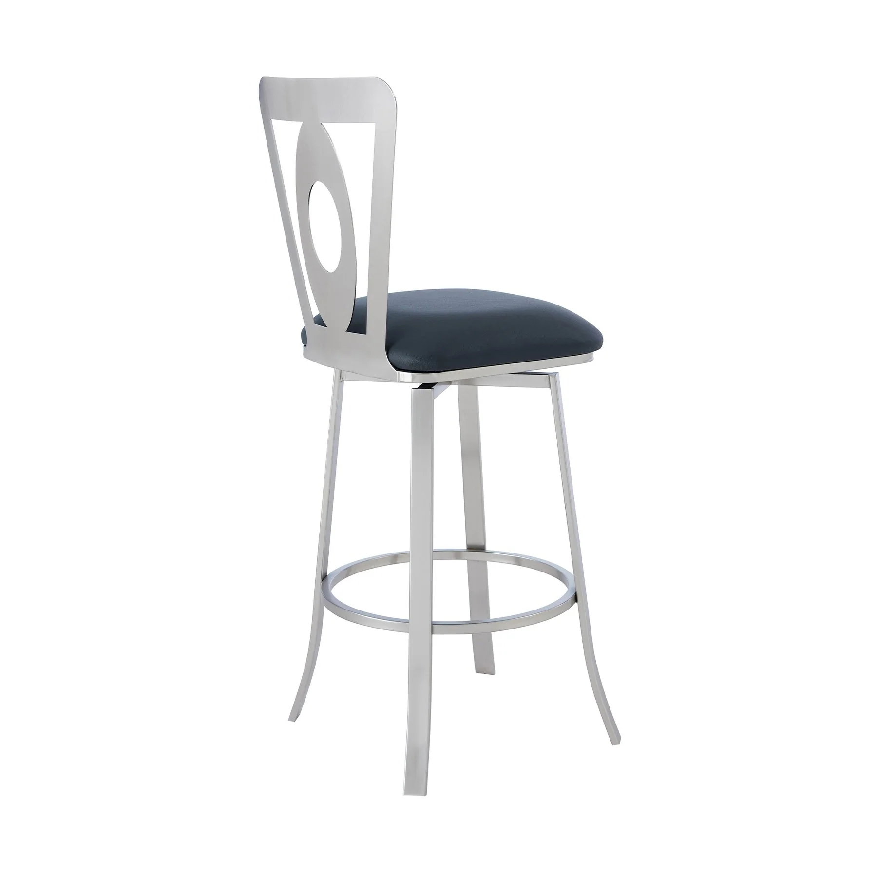 Lola Contemporary 26" Counter Height Barstool in Brushed Stainless Steel Finish and Gray Faux Leather - Image 3