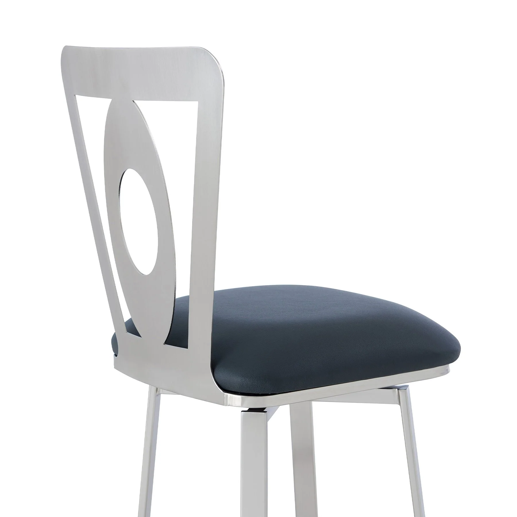 Lola Contemporary 26" Counter Height Barstool in Brushed Stainless Steel Finish and Gray Faux Leather - Image 5