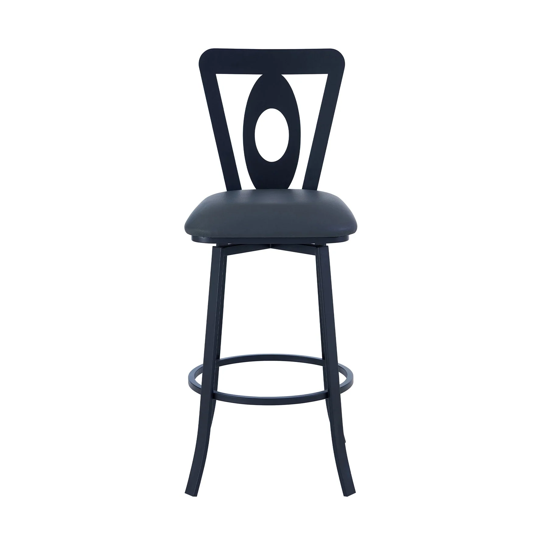 Lola Contemporary 26" Counter Height Barstool in Matte Black Finish and Gray Faux Leather - Image 2