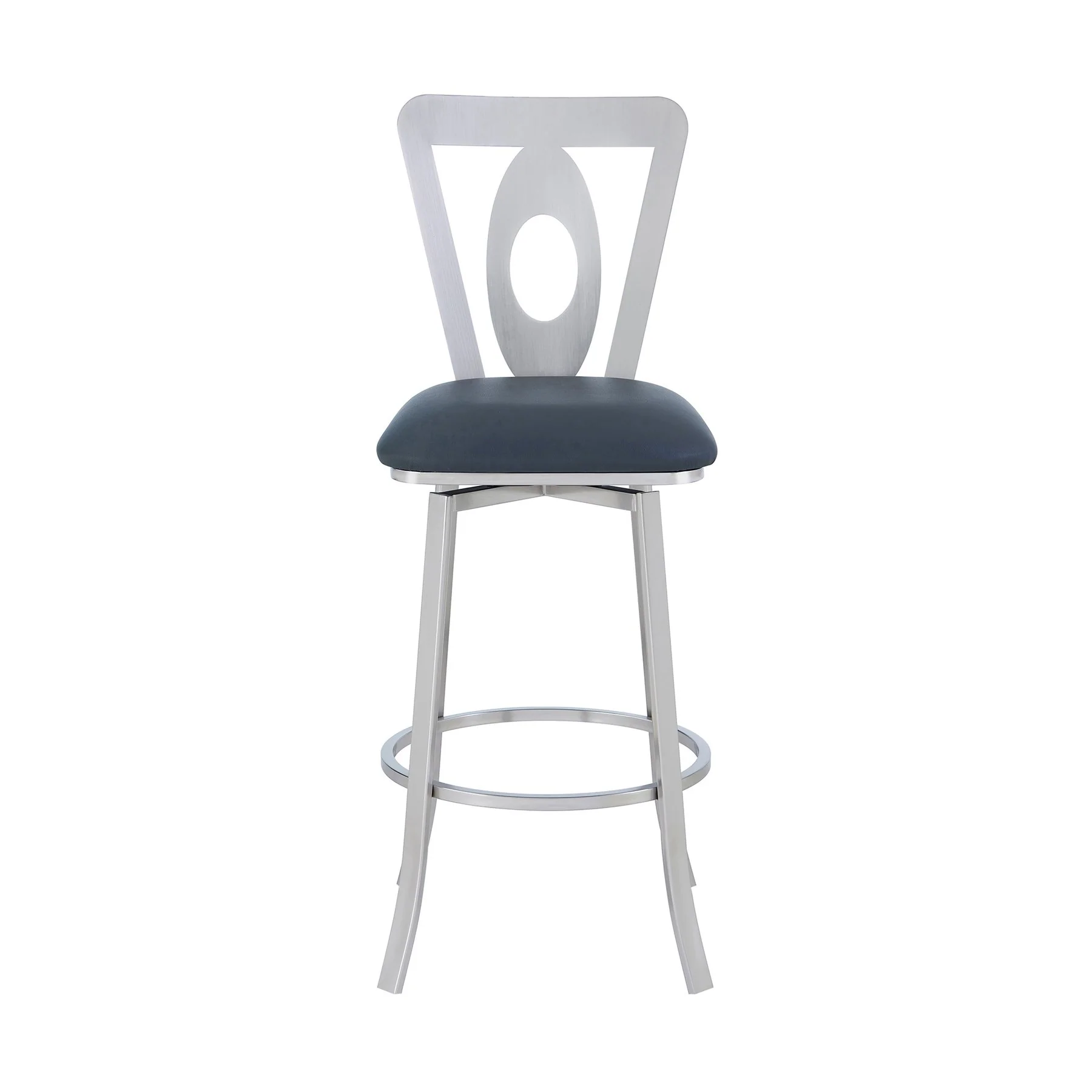 Lola Contemporary 30" Bar Height Barstool in Brushed Stainless Steel Finish and Gray Faux Leather - Image 2
