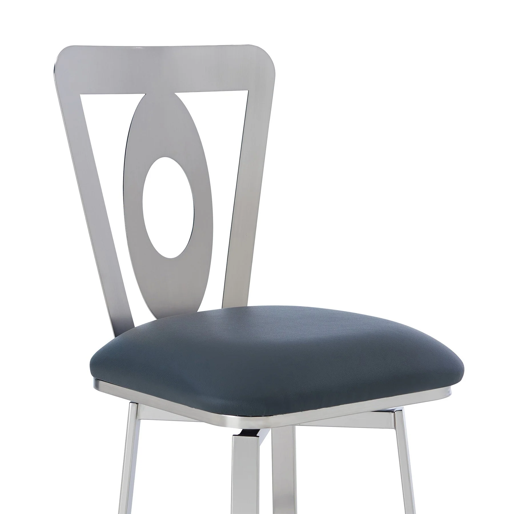 Lola Contemporary 30" Bar Height Barstool in Brushed Stainless Steel Finish and Gray Faux Leather - Image 4