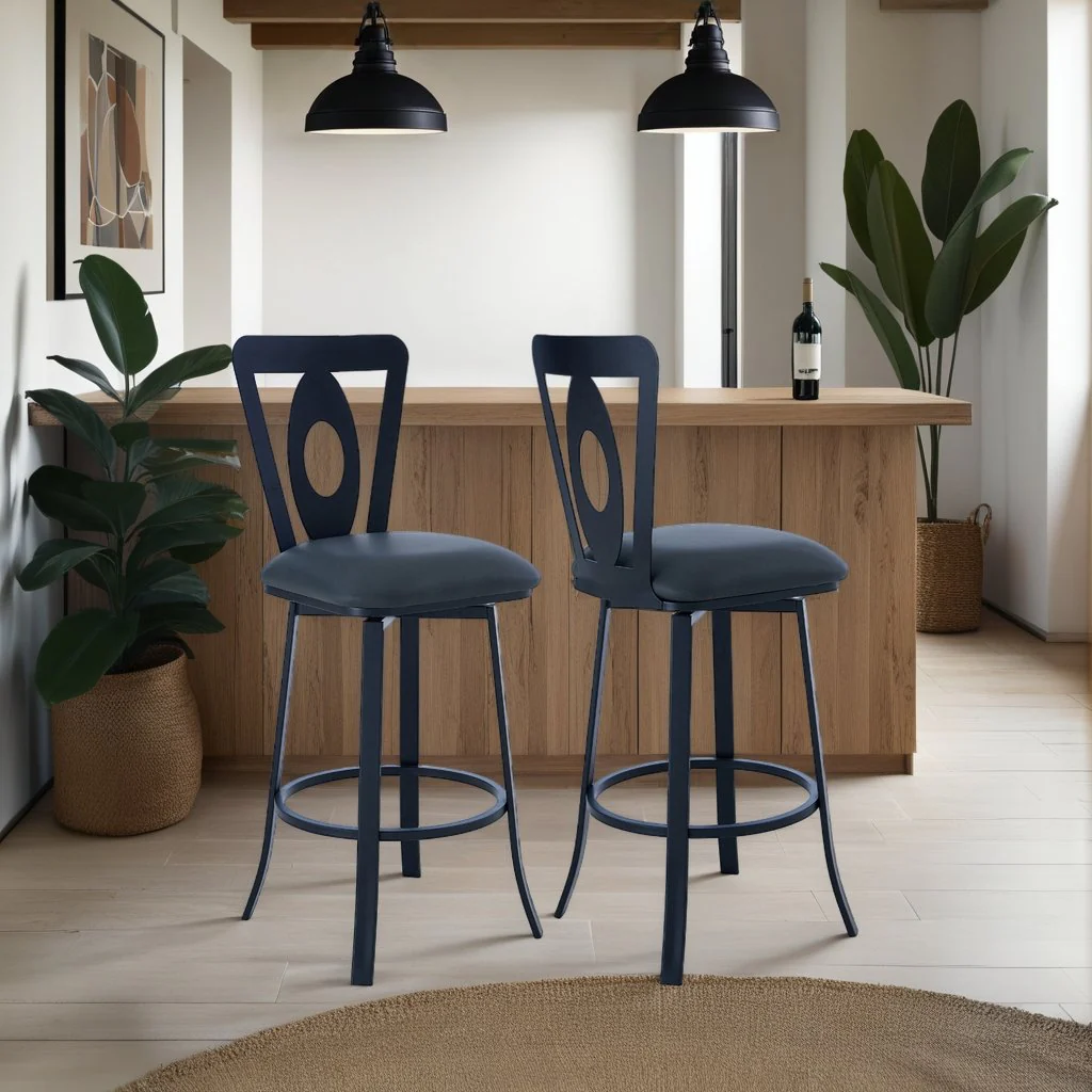 Lola Contemporary 30" Bar Height Barstool in Matte Black Finish and Gray Faux Leather - Image 7