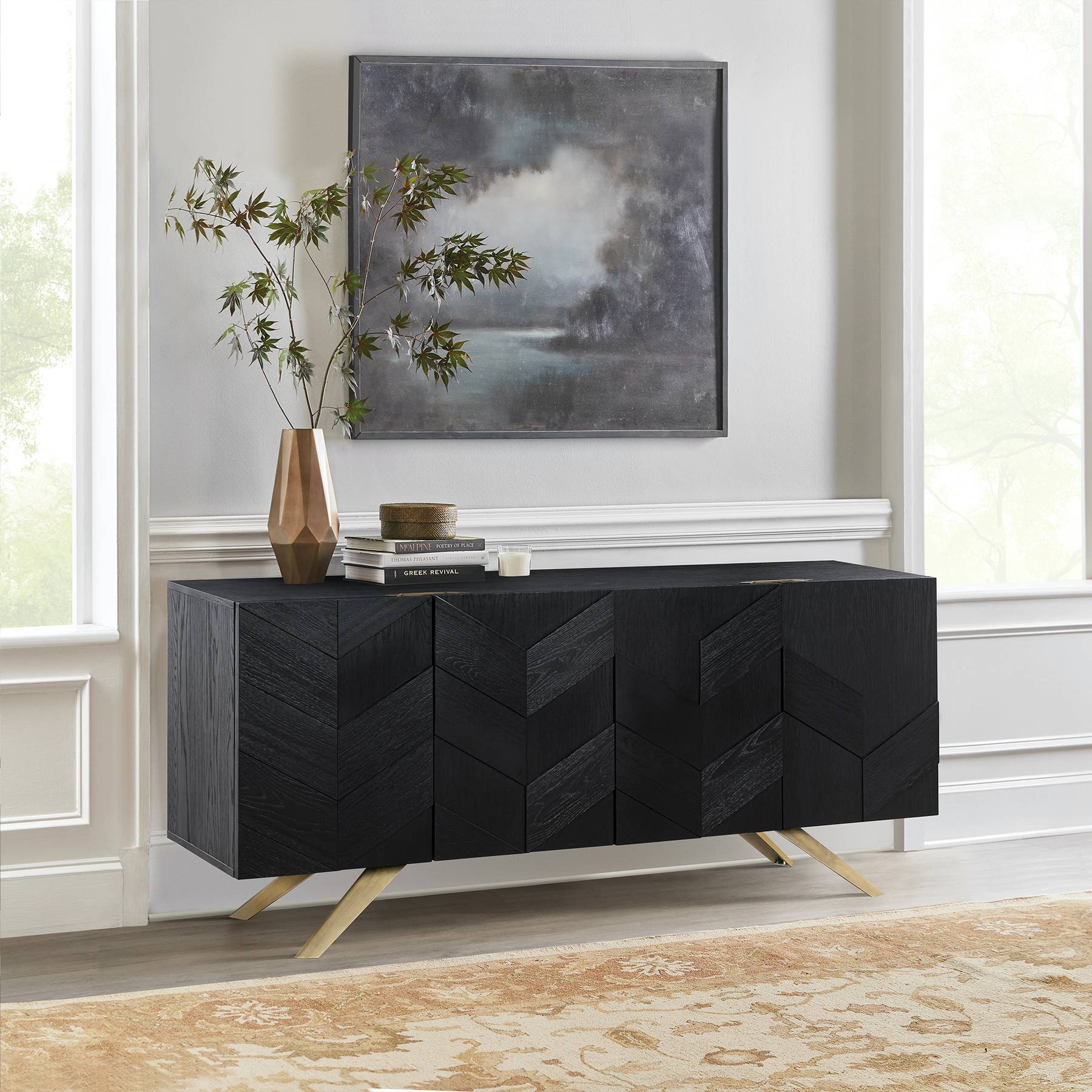 Lombard 4 Door Sideboard Buffet in Black Brushed Wood - Image 7