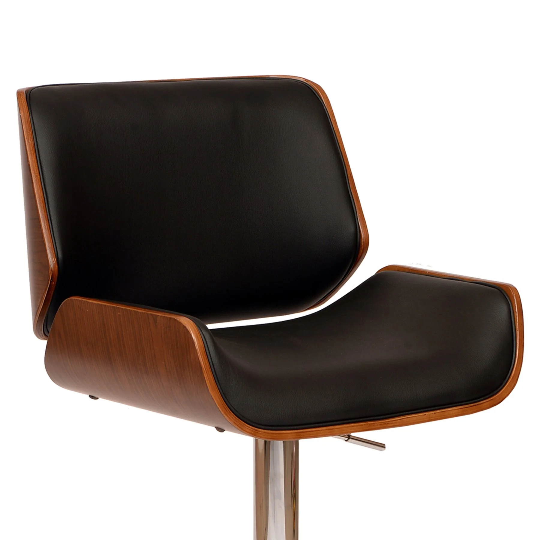 London Black Faux Leather Adjustable Height Swivel Walnut Wood and Chrome Bar Stool - Image 2