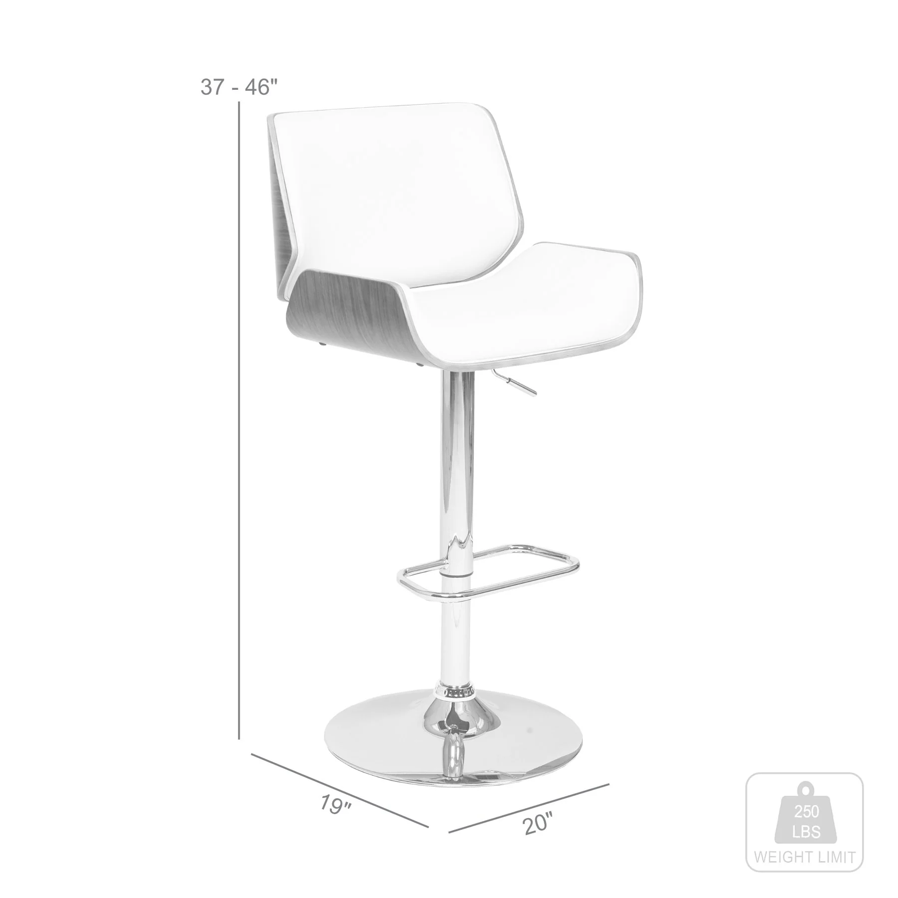 London Cream Faux Leather Adjustable Height Swivel Walnut Wood and Chrome Bar Stool - Image 4