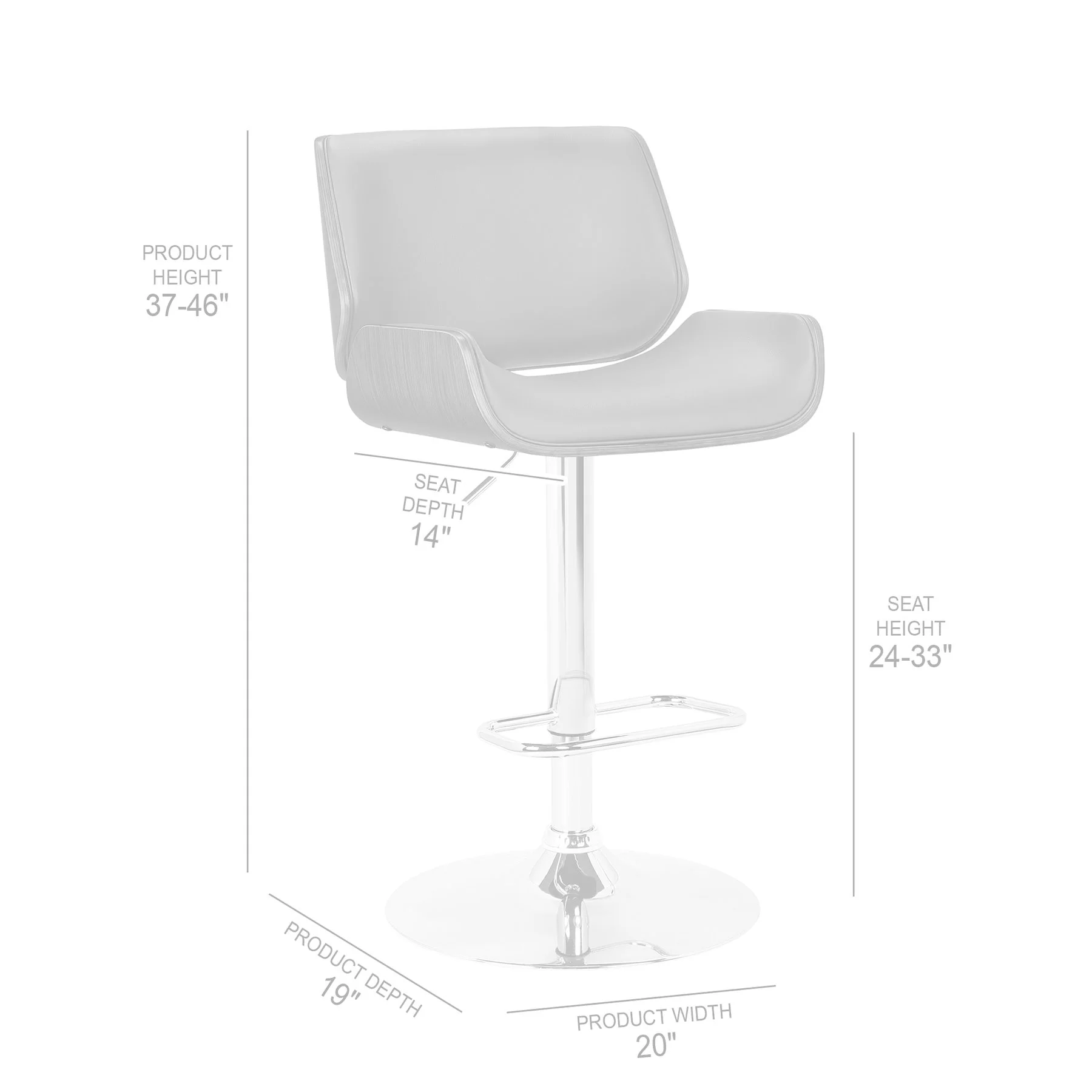 London Gray Faux Leather Adjustable Height Swivel Walnut Wood and Chrome Bar Stool - Image 7