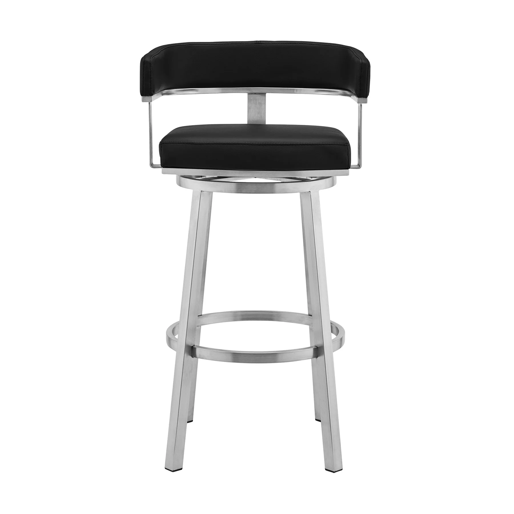 Lorin 26" Black Faux Leather and Brushed Stainless Steel Swivel Bar Stool - Image 2