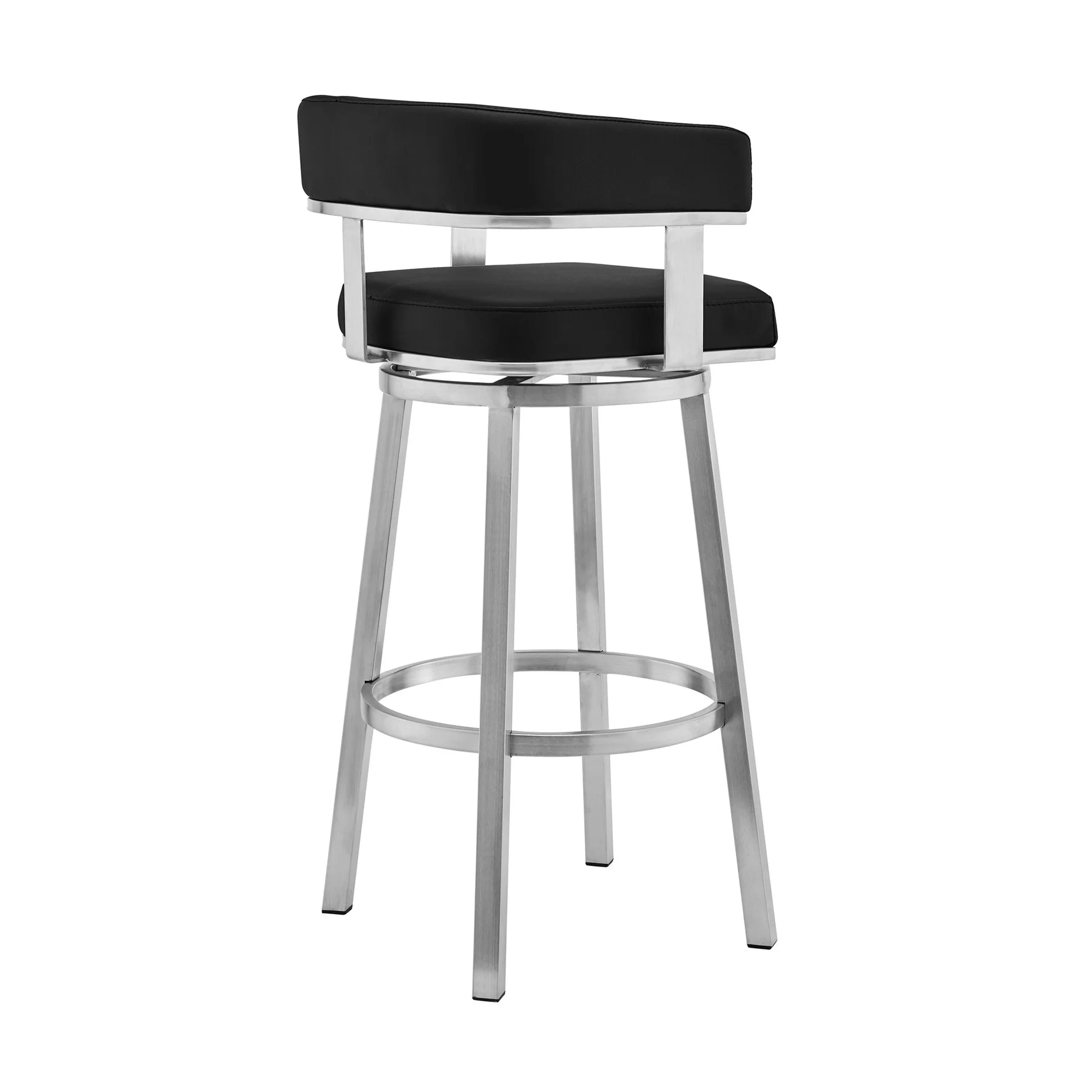 Lorin 26" Black Faux Leather and Brushed Stainless Steel Swivel Bar Stool - Image 3