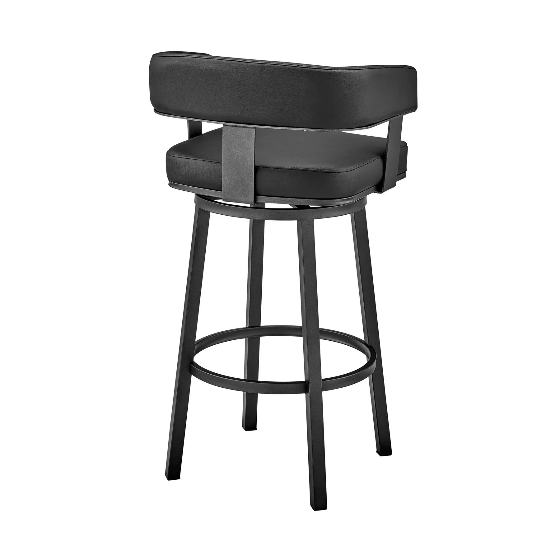 Lorin 26" Counter Height Swivel Bar Stool in Black Finish and Black Faux Leather - Image 4