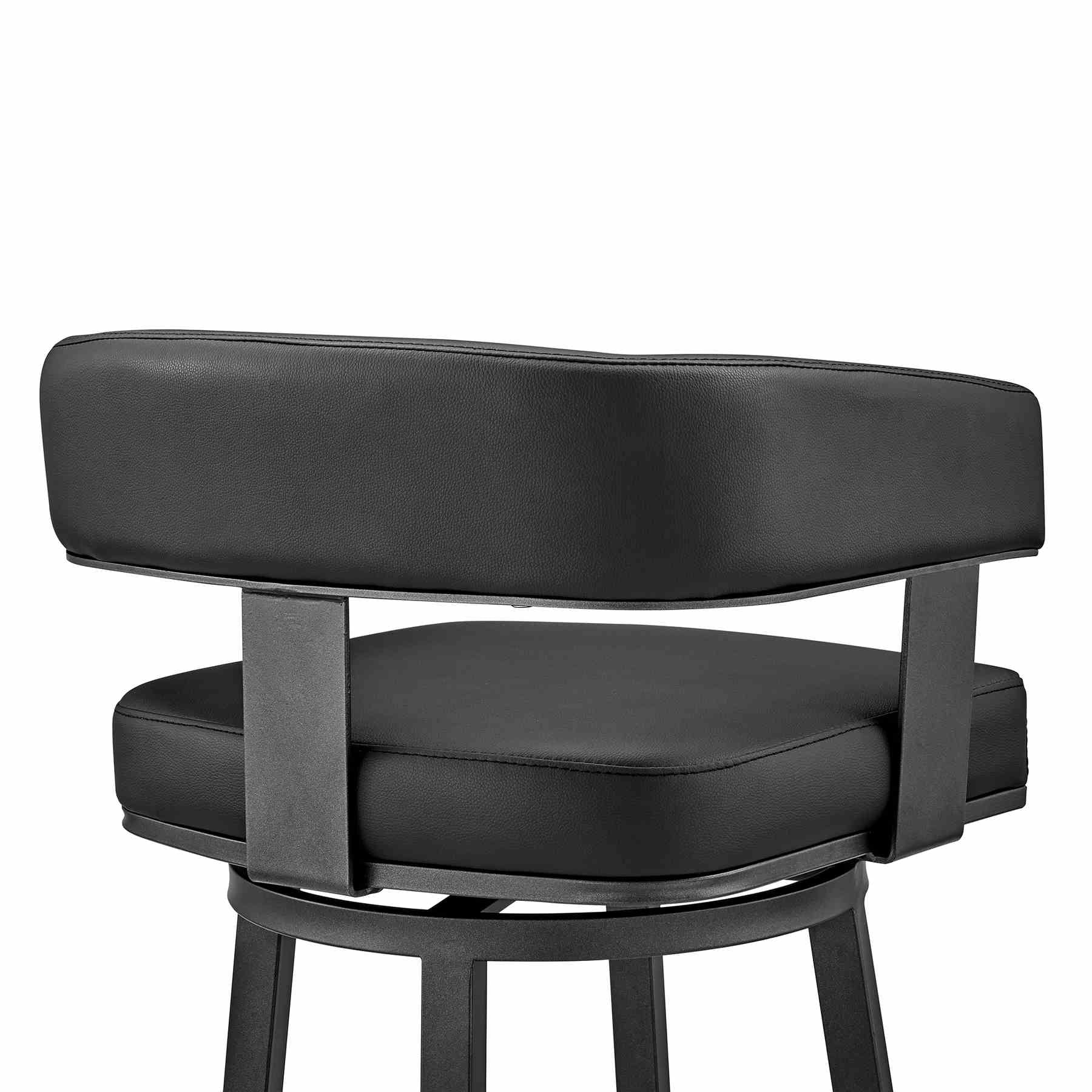 Lorin 26" Counter Height Swivel Bar Stool in Black Finish and Black Faux Leather - Image 7