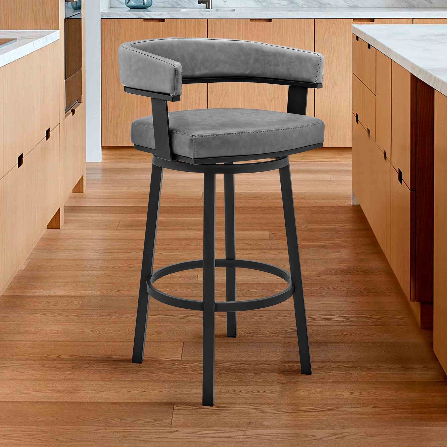 Lorin 26" Counter Height Swivel Bar Stool in Black Finish and Gray Faux Leather - Image 10