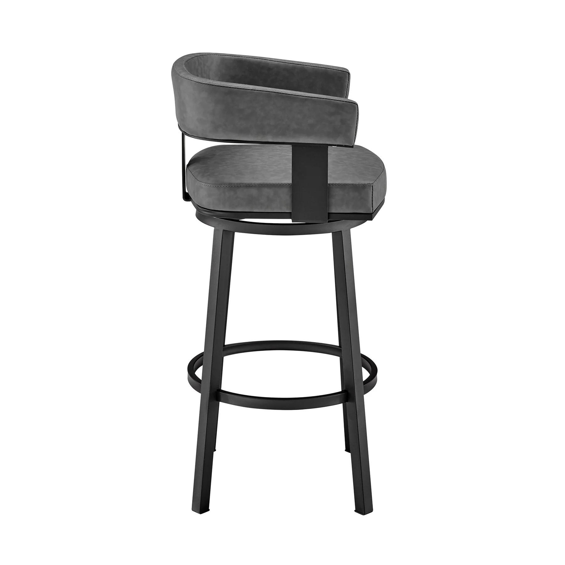 Lorin 26" Counter Height Swivel Bar Stool in Black Finish and Gray Faux Leather - Image 3
