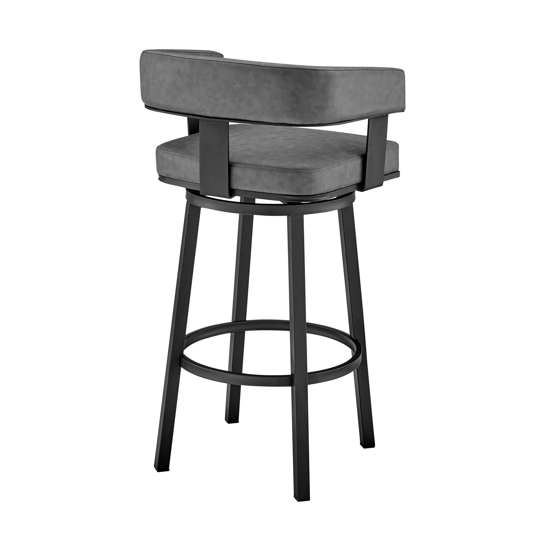 Lorin 26" Counter Height Swivel Bar Stool in Black Finish and Gray Faux Leather - Image 4