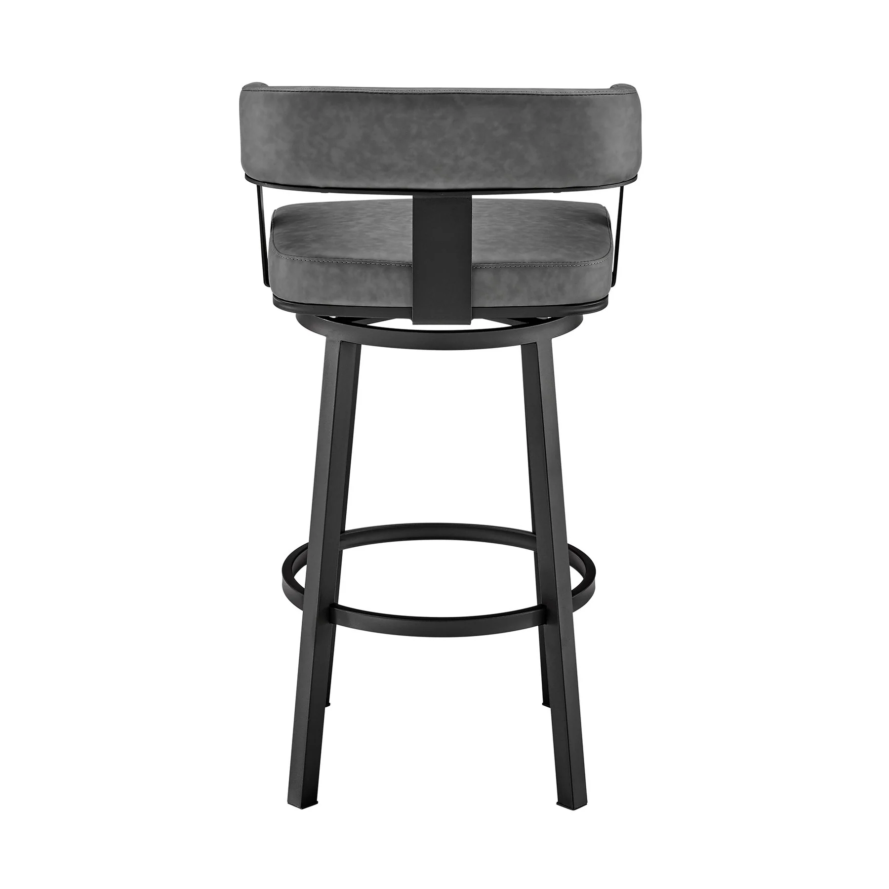 Lorin 26" Counter Height Swivel Bar Stool in Black Finish and Gray Faux Leather - Image 5