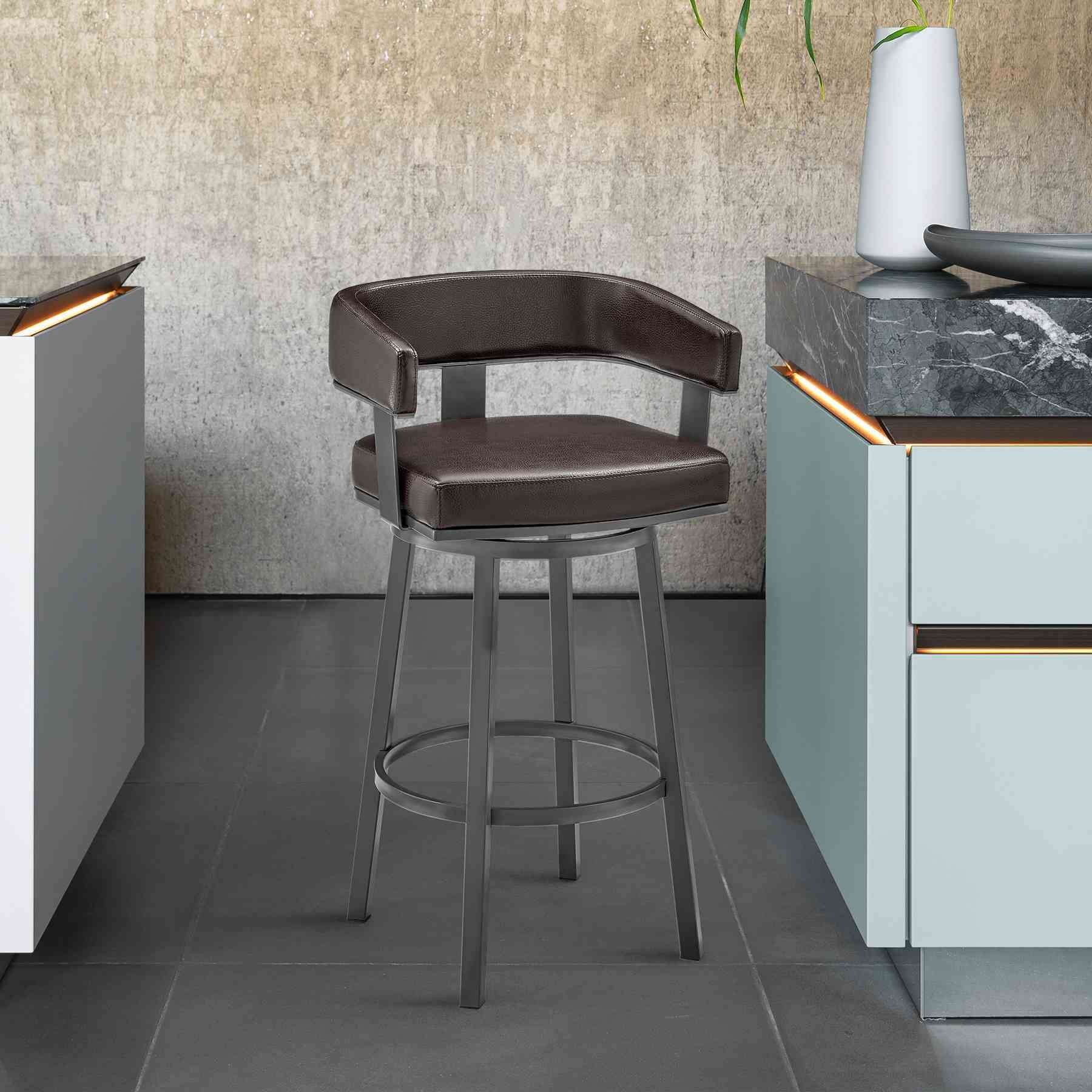 Lorin 26" Counter Height Swivel Bar Stool in Java Finish and Chocolate Faux Leather - Image 10