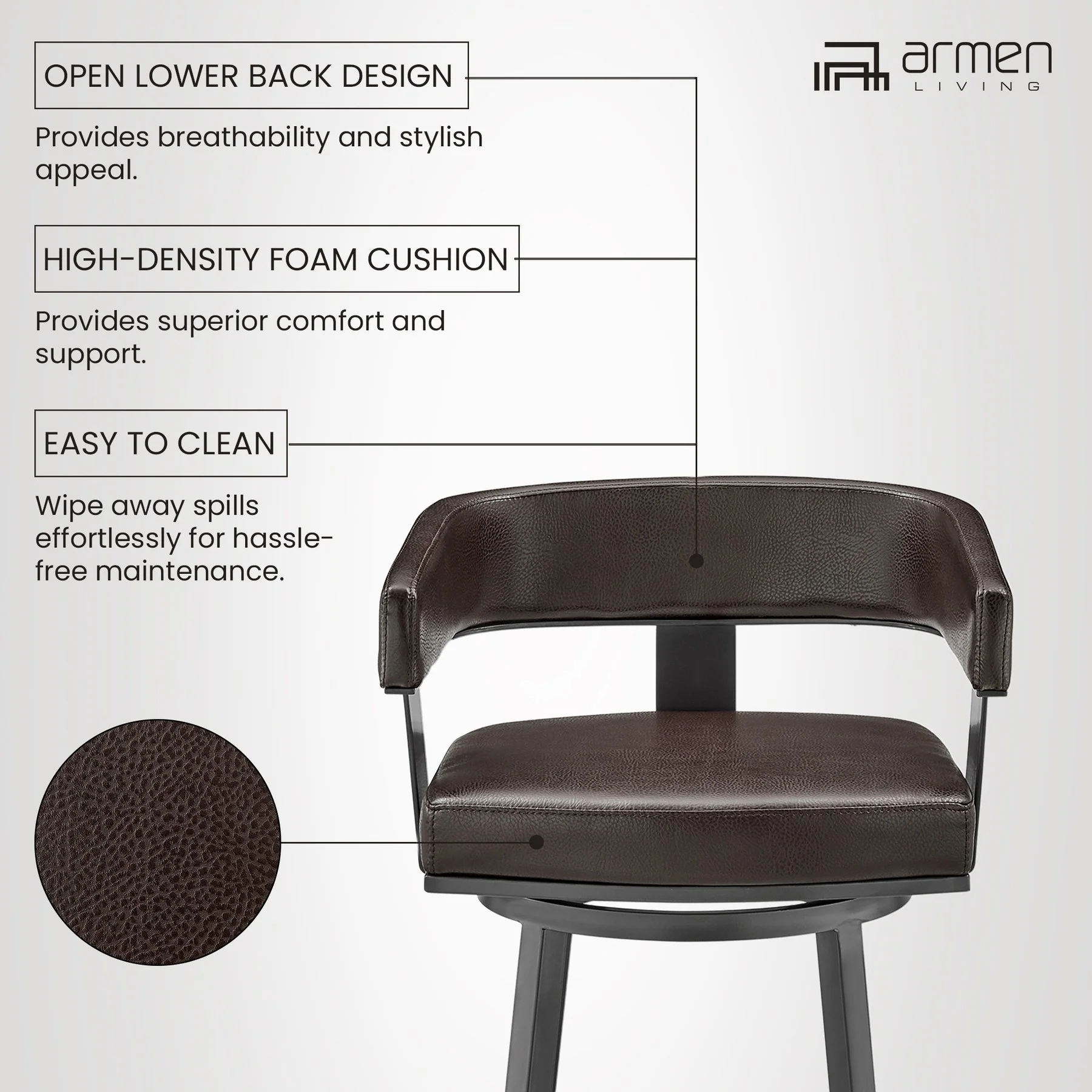 Lorin 26" Counter Height Swivel Bar Stool in Java Finish and Chocolate Faux Leather - Image 11