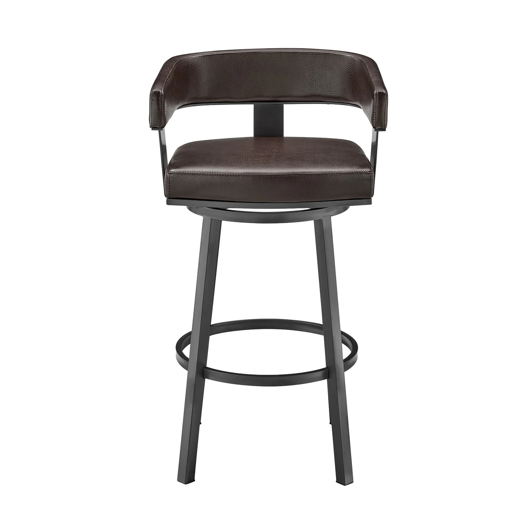 Lorin 26" Counter Height Swivel Bar Stool in Java Finish and Chocolate Faux Leather - Image 2
