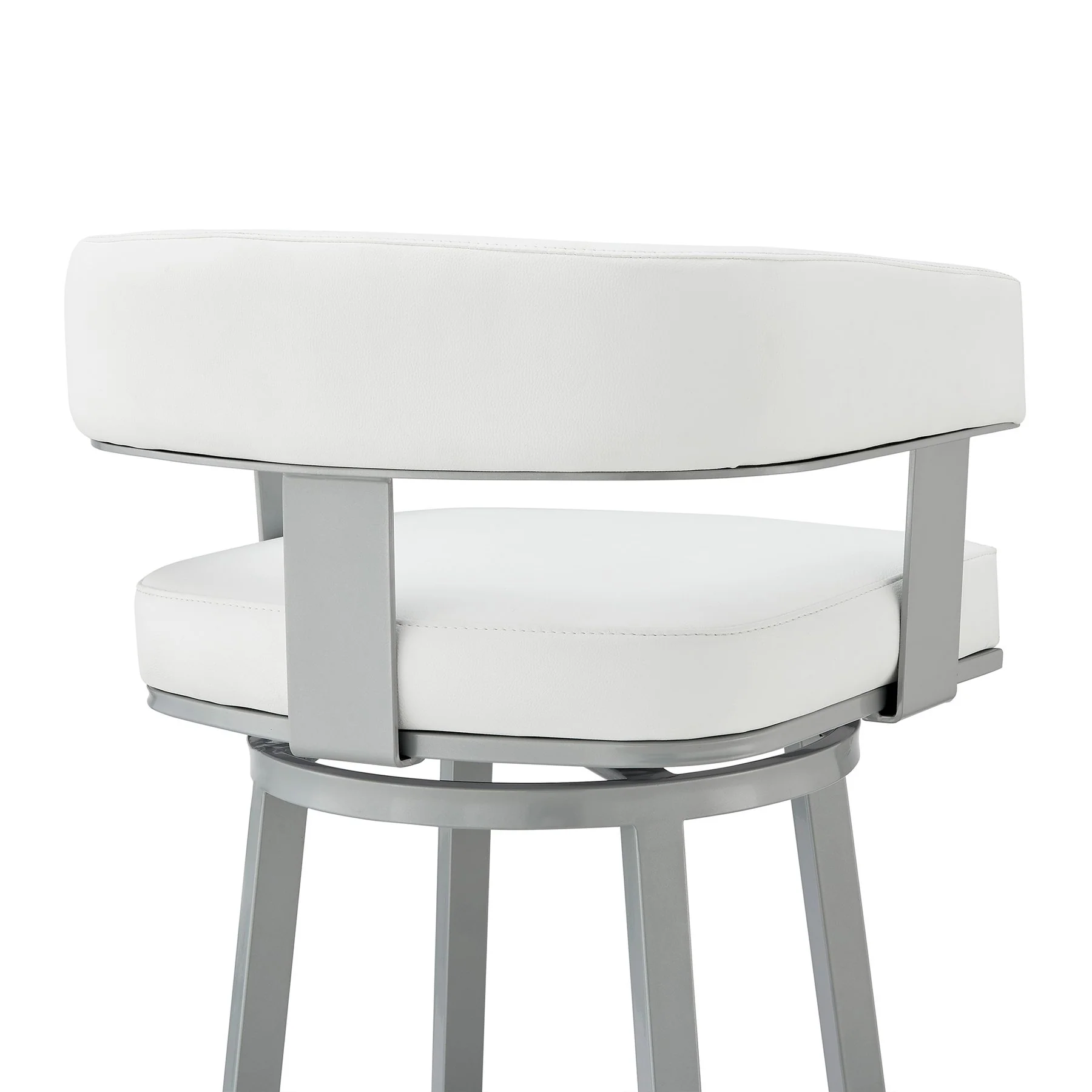 Lorin 26" Counter Height Swivel Bar Stool in Silver Finish with White Faux Leather - Image 7