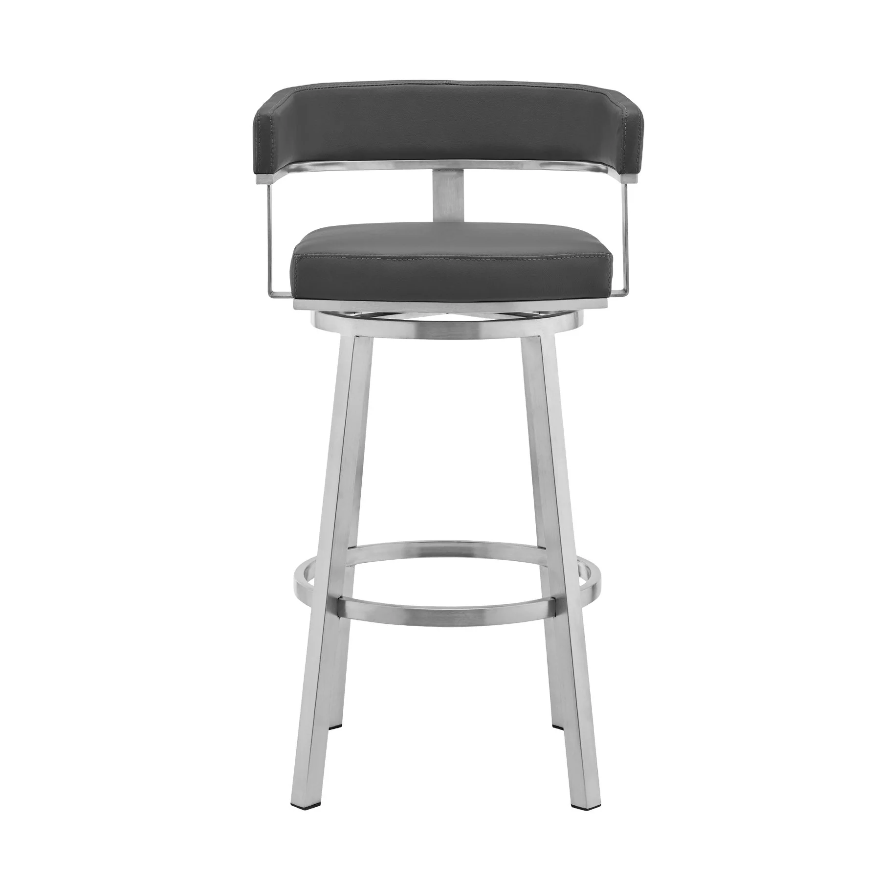 Lorin 26" Gray Faux Leather and Brushed Stainless Steel Swivel Bar Stool - Image 2