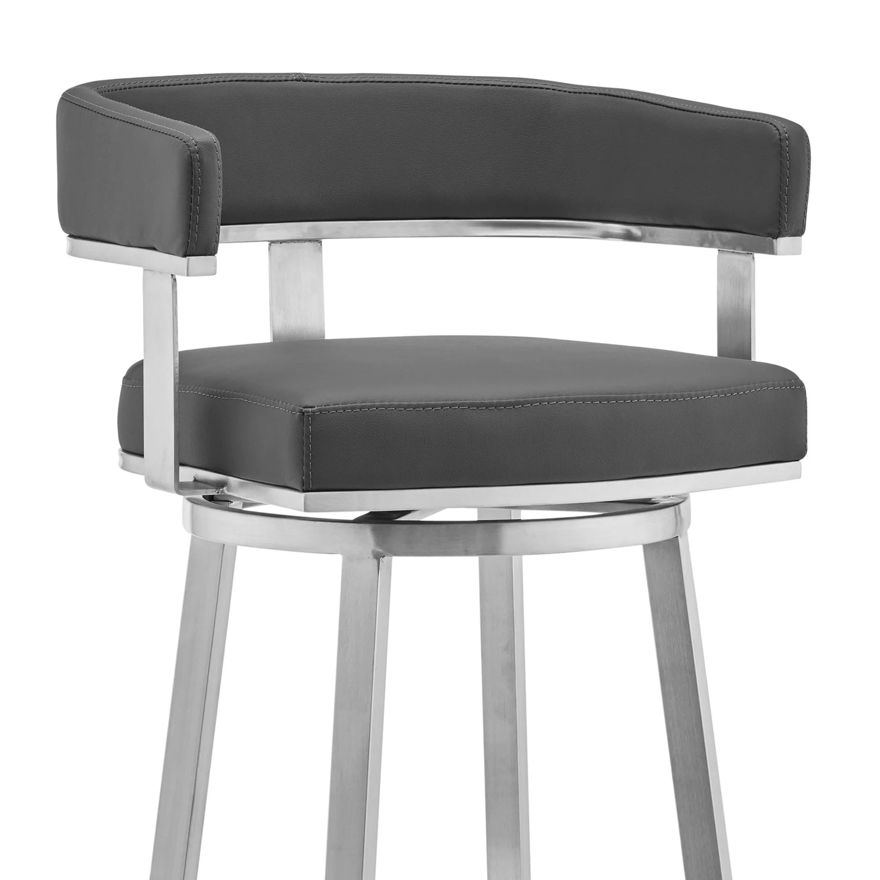 Lorin 26" Gray Faux Leather and Brushed Stainless Steel Swivel Bar Stool - Image 4