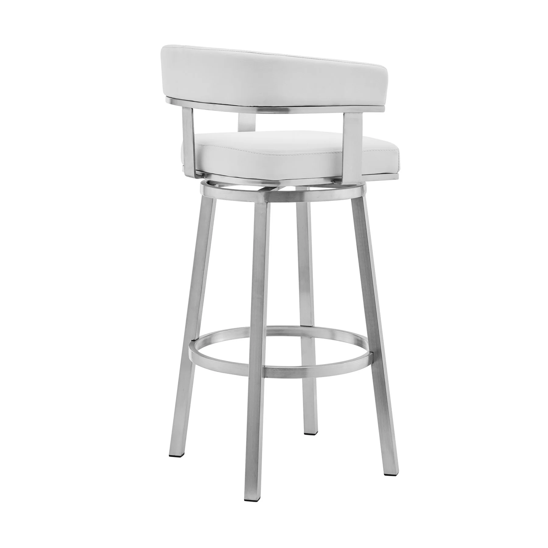 Lorin 26" White Faux Leather and Brushed Stainless Steel Swivel Bar Stool - Image 3
