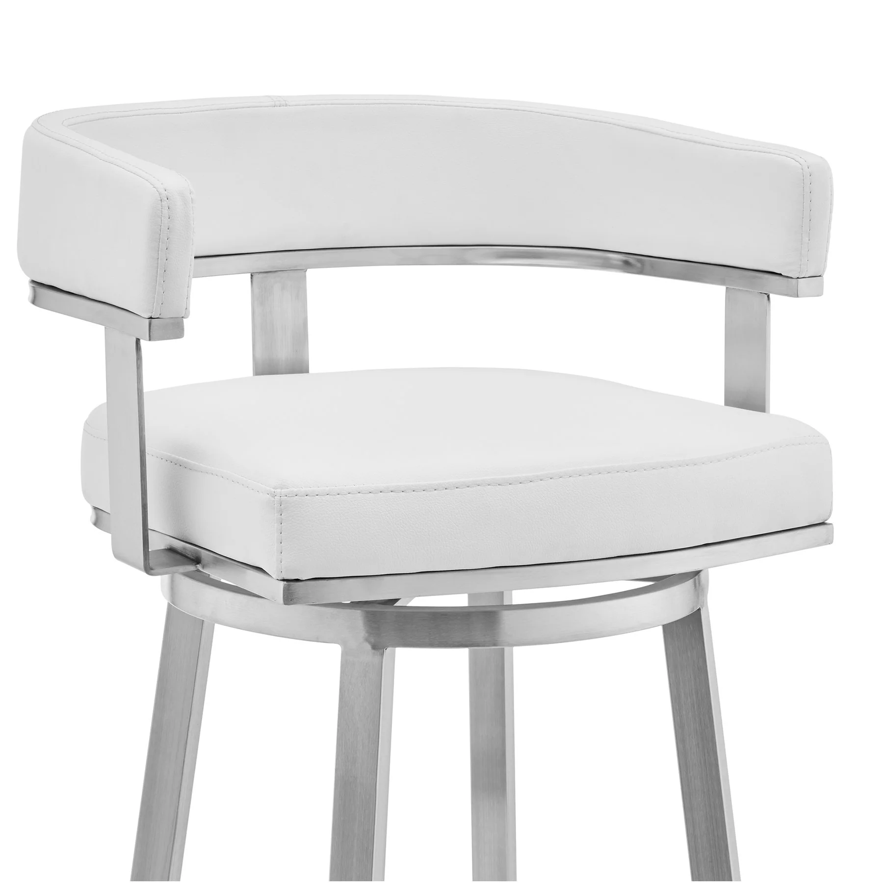 Lorin 26" White Faux Leather and Brushed Stainless Steel Swivel Bar Stool - Image 4