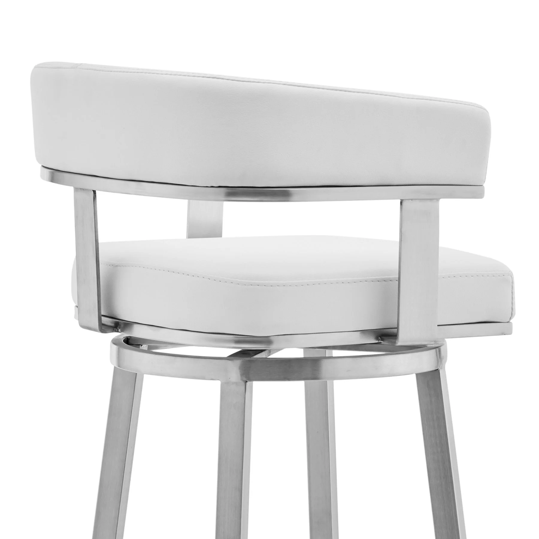 Lorin 26" White Faux Leather and Brushed Stainless Steel Swivel Bar Stool - Image 5