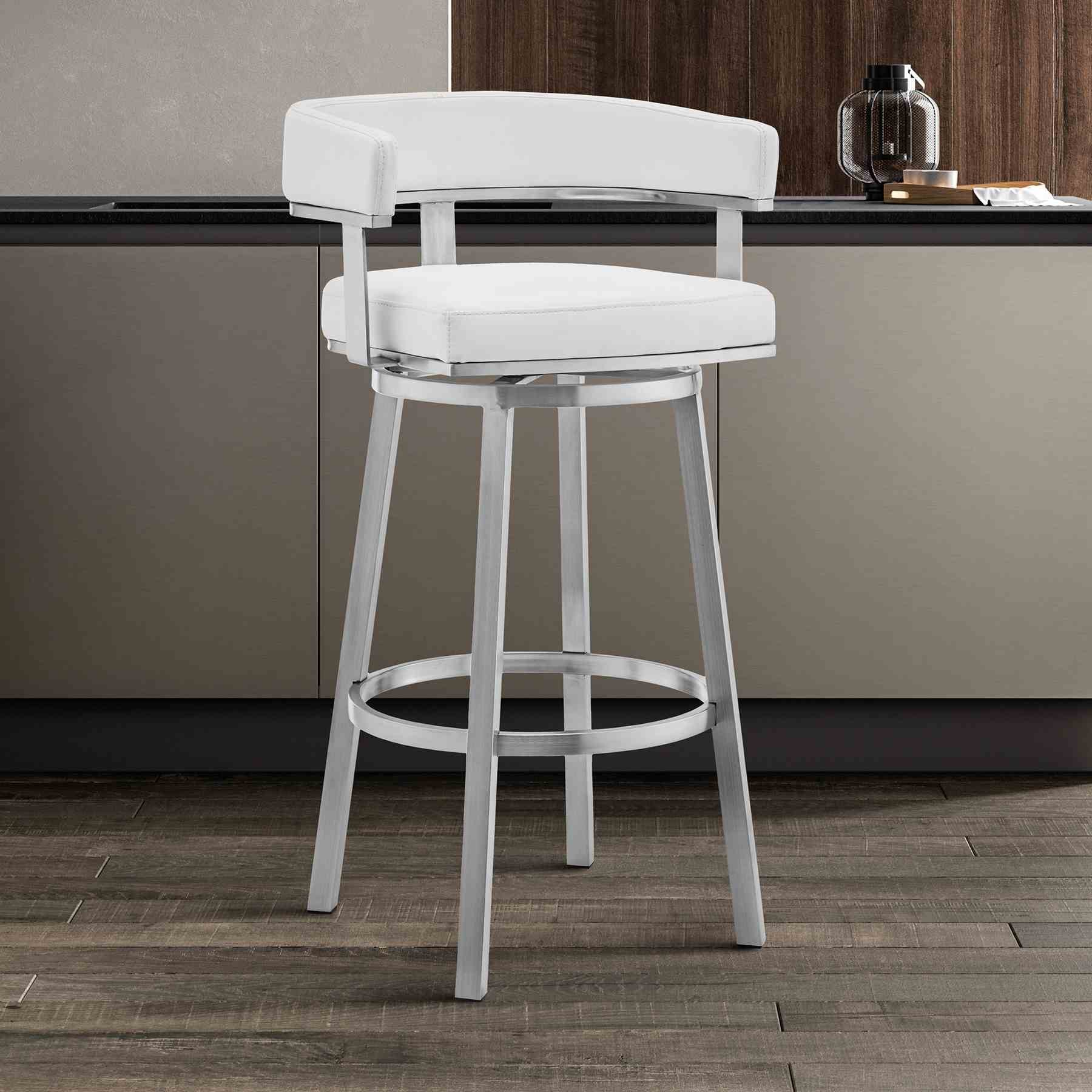Lorin 26" White Faux Leather and Brushed Stainless Steel Swivel Bar Stool - Image 8