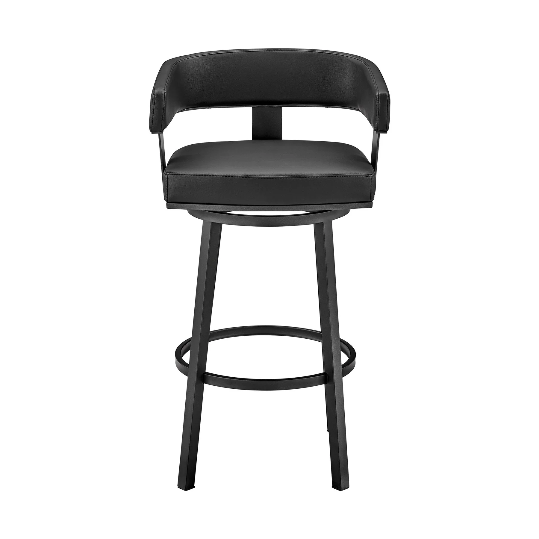 Lorin 30" Bar Height Swivel Bar Stool in Black Finish and Black Faux Leather - Image 2