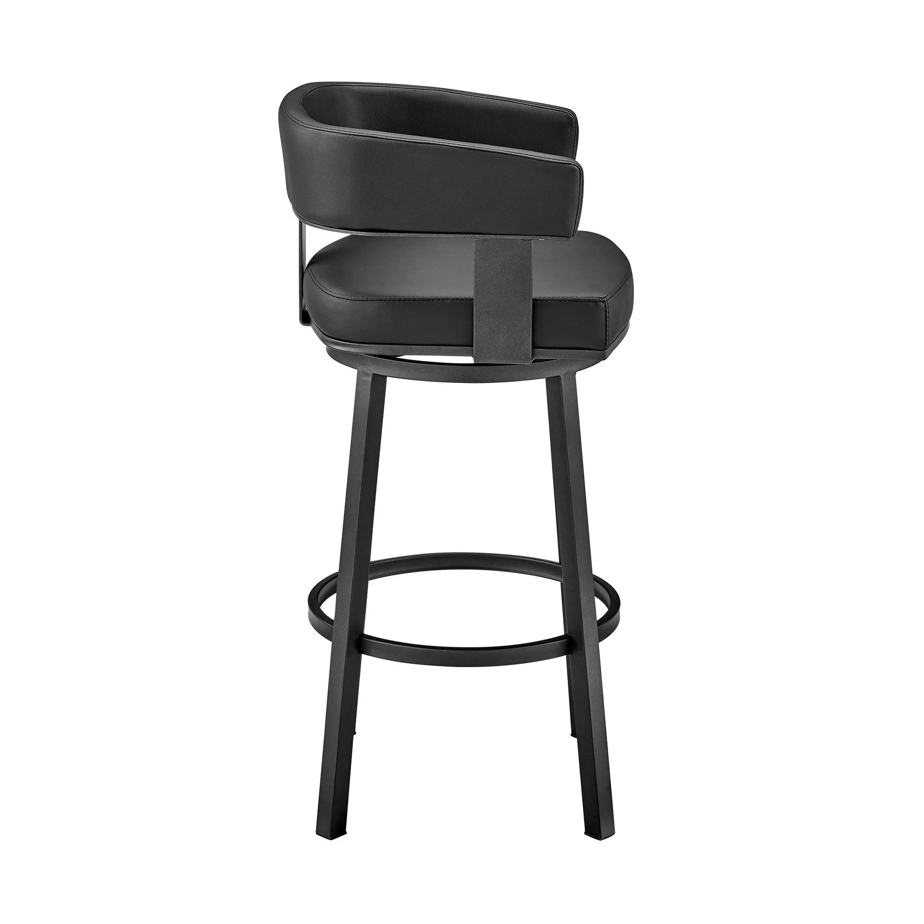 Lorin 30" Bar Height Swivel Bar Stool in Black Finish and Black Faux Leather - Image 3