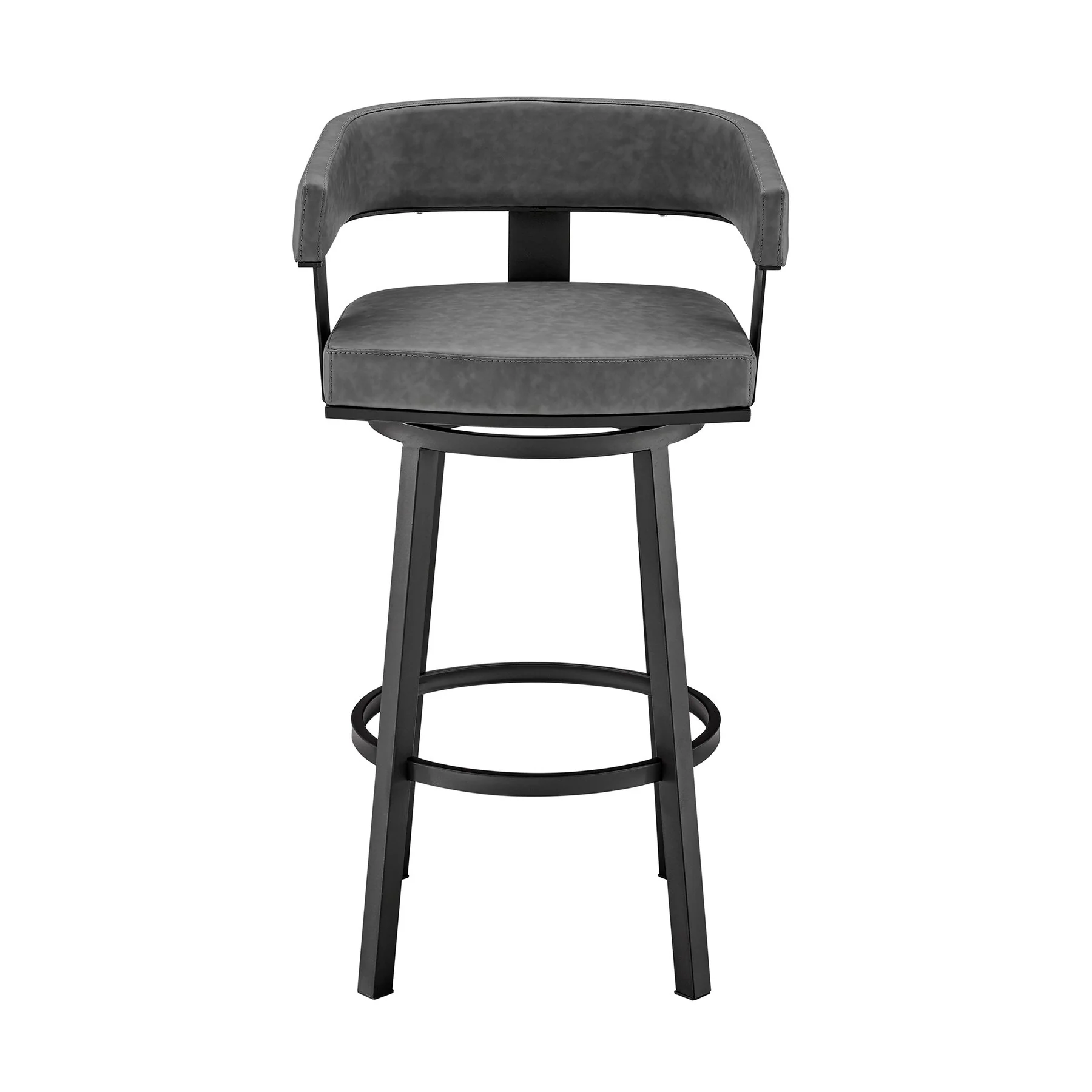 Lorin 30" Bar Height Swivel Bar Stool in Black Finish and Gray Faux Leather - Image 2