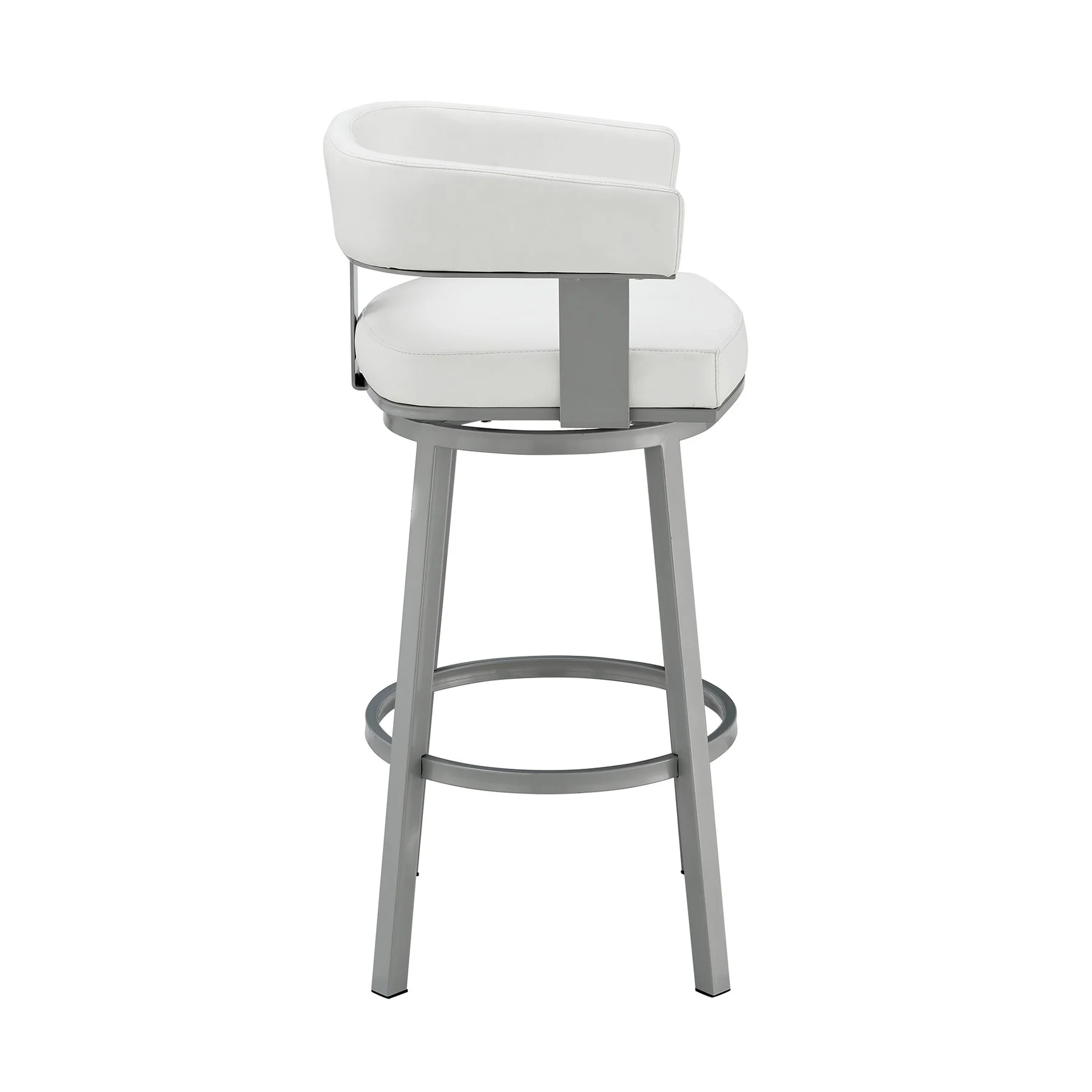 Lorin 30" Bar Height Swivel Bar Stool in Silver Finish with White Faux Leather - Image 3