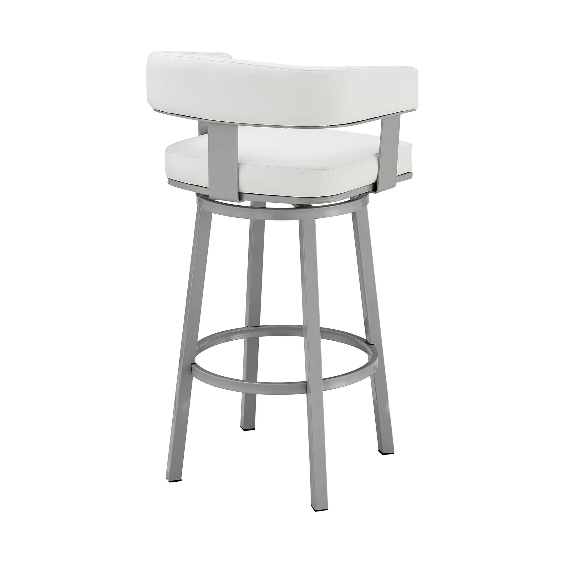 Lorin 30" Bar Height Swivel Bar Stool in Silver Finish with White Faux Leather - Image 4