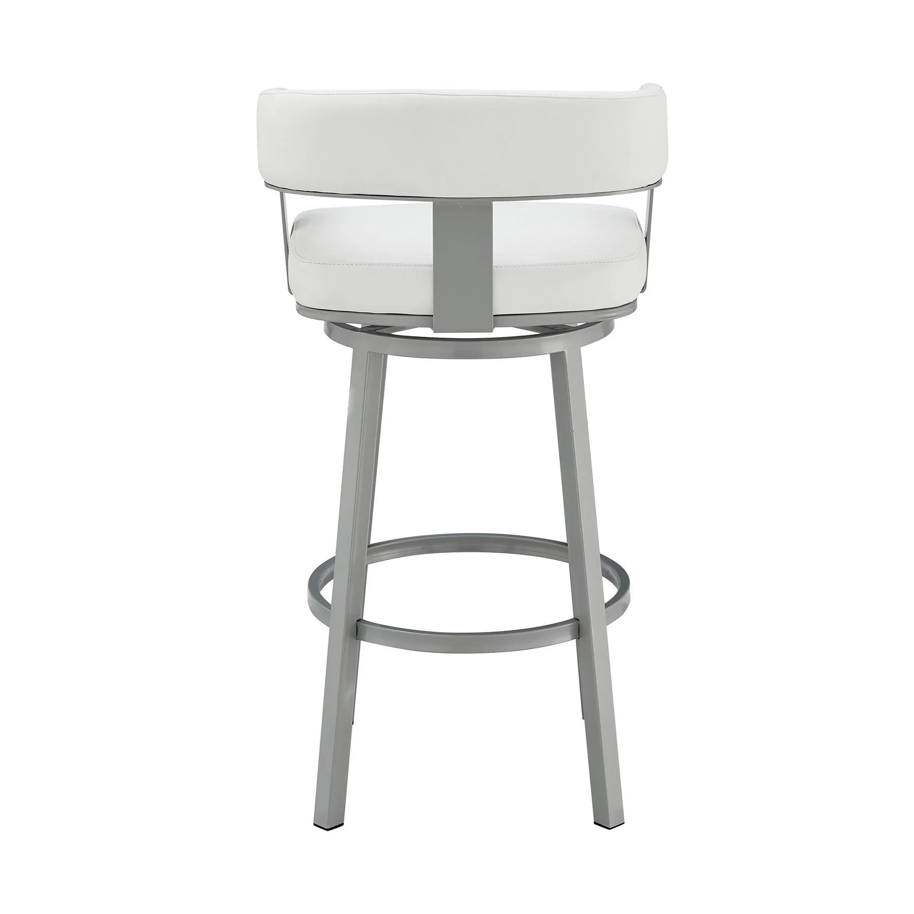 Lorin 30" Bar Height Swivel Bar Stool in Silver Finish with White Faux Leather - Image 5