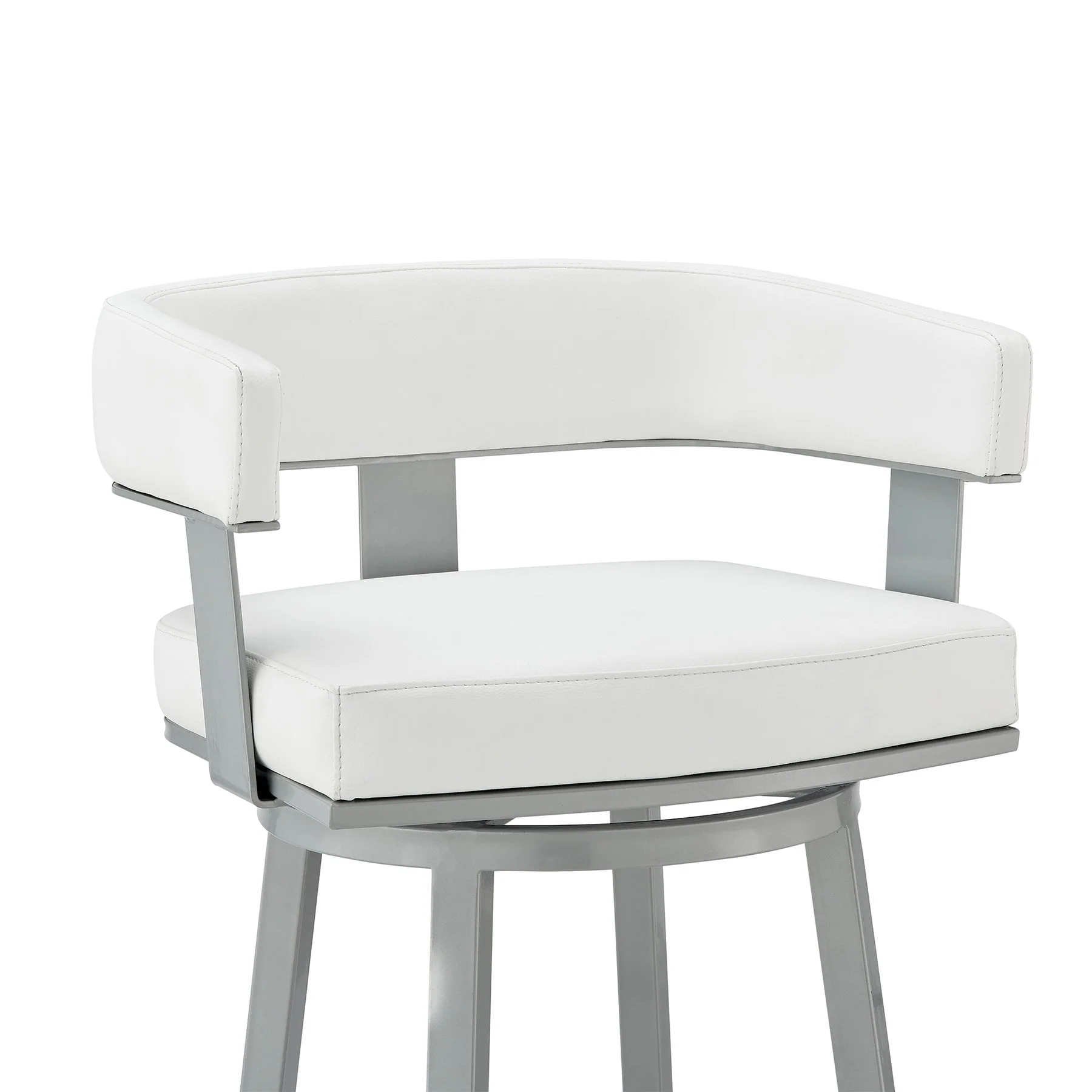 Lorin 30" Bar Height Swivel Bar Stool in Silver Finish with White Faux Leather - Image 6