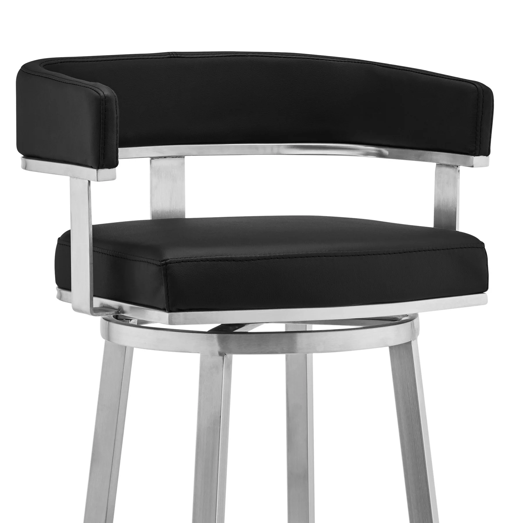 Lorin 30" Black Faux Leather and Brushed Stainless Steel Swivel Bar Stool - Image 4