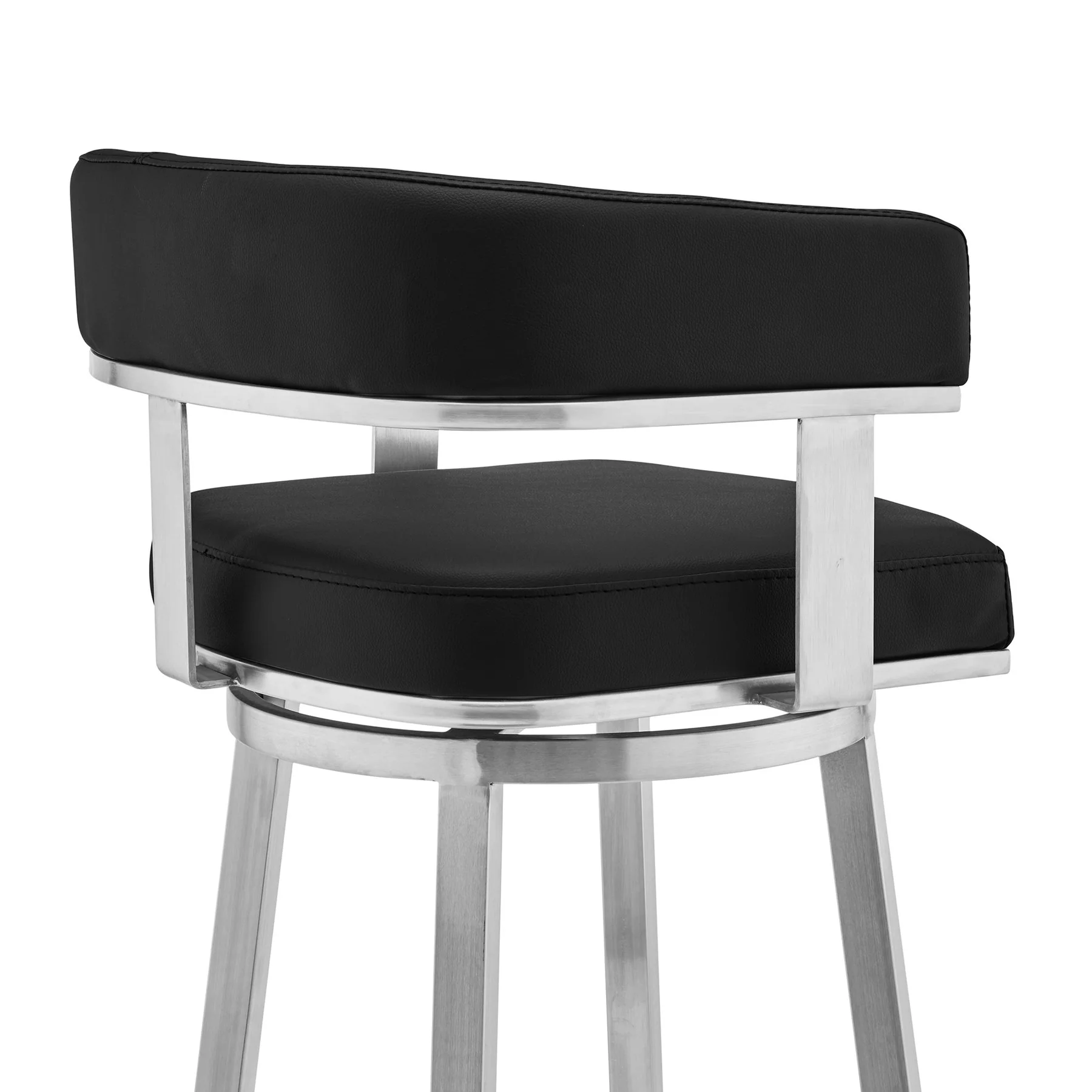 Lorin 30" Black Faux Leather and Brushed Stainless Steel Swivel Bar Stool - Image 5