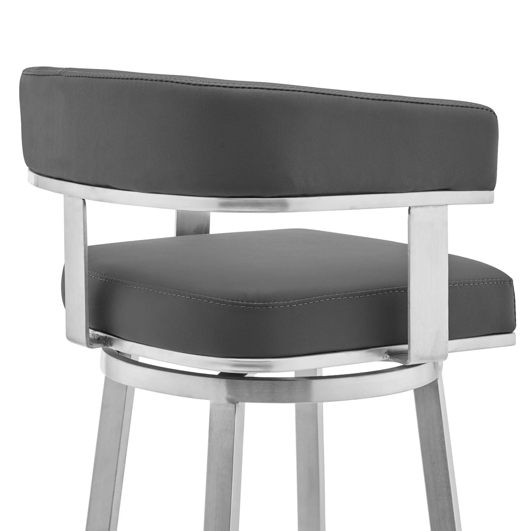Lorin 30" Gray Faux Leather and Brushed Stainless Steel Swivel Bar Stool - Image 5