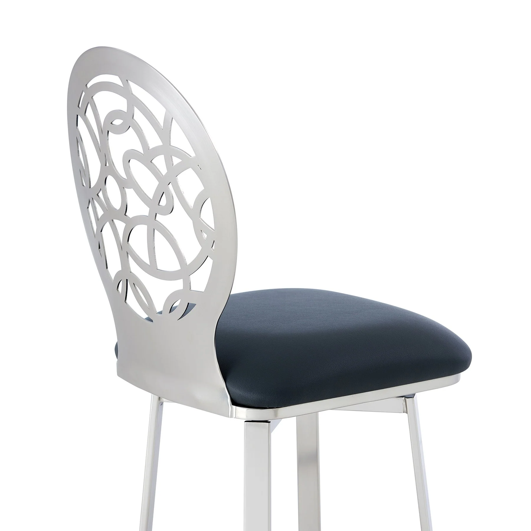 Lotus Contemporary 26" Counter Height Barstool in Brushed Stainless Steel Finish and Gray Faux Leather - Image 5