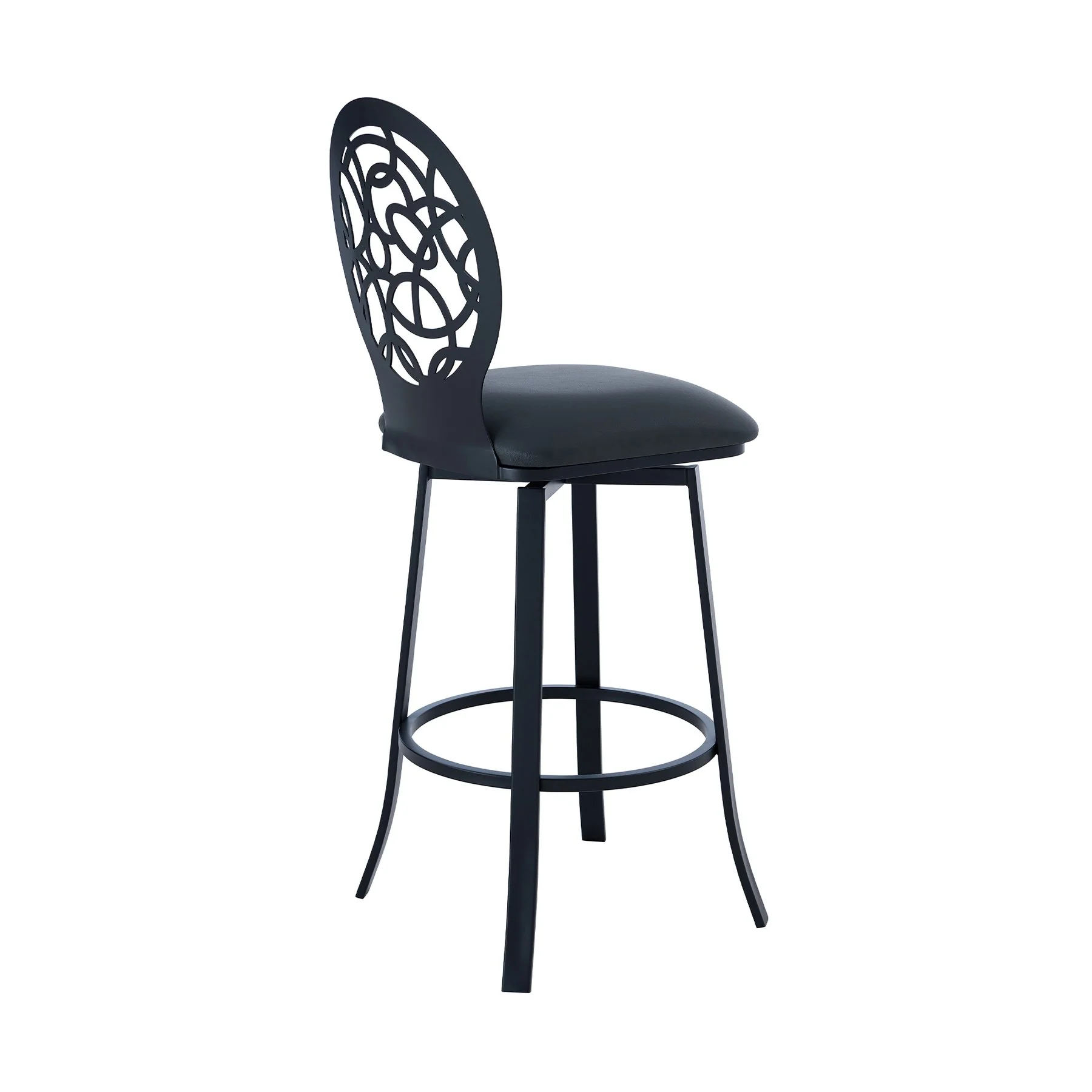 Lotus Contemporary 26" Counter Height Barstool in Matte Black Finish and Gray Faux Leather - Image 3