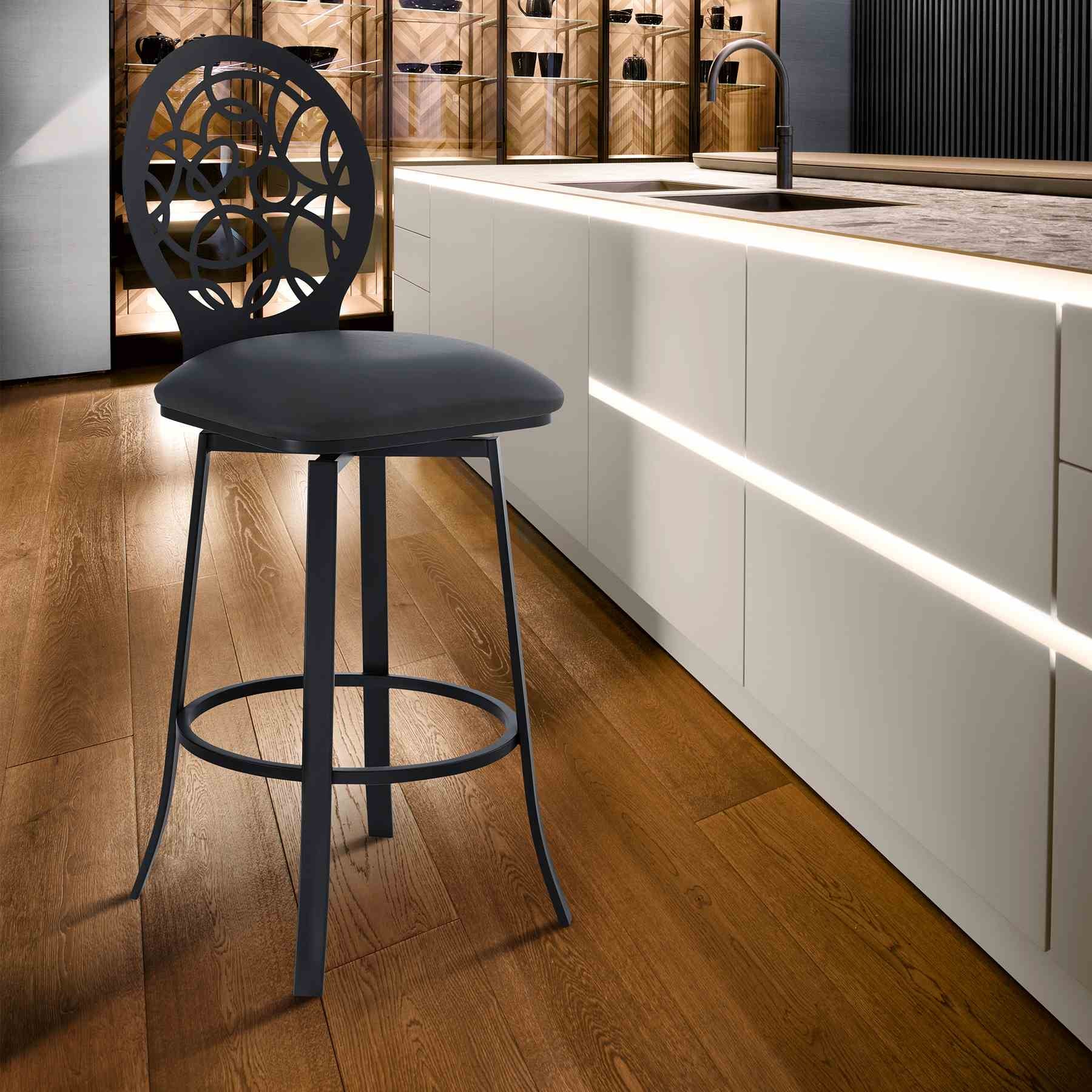 Lotus Contemporary 26" Counter Height Barstool in Matte Black Finish and Gray Faux Leather - Image 7