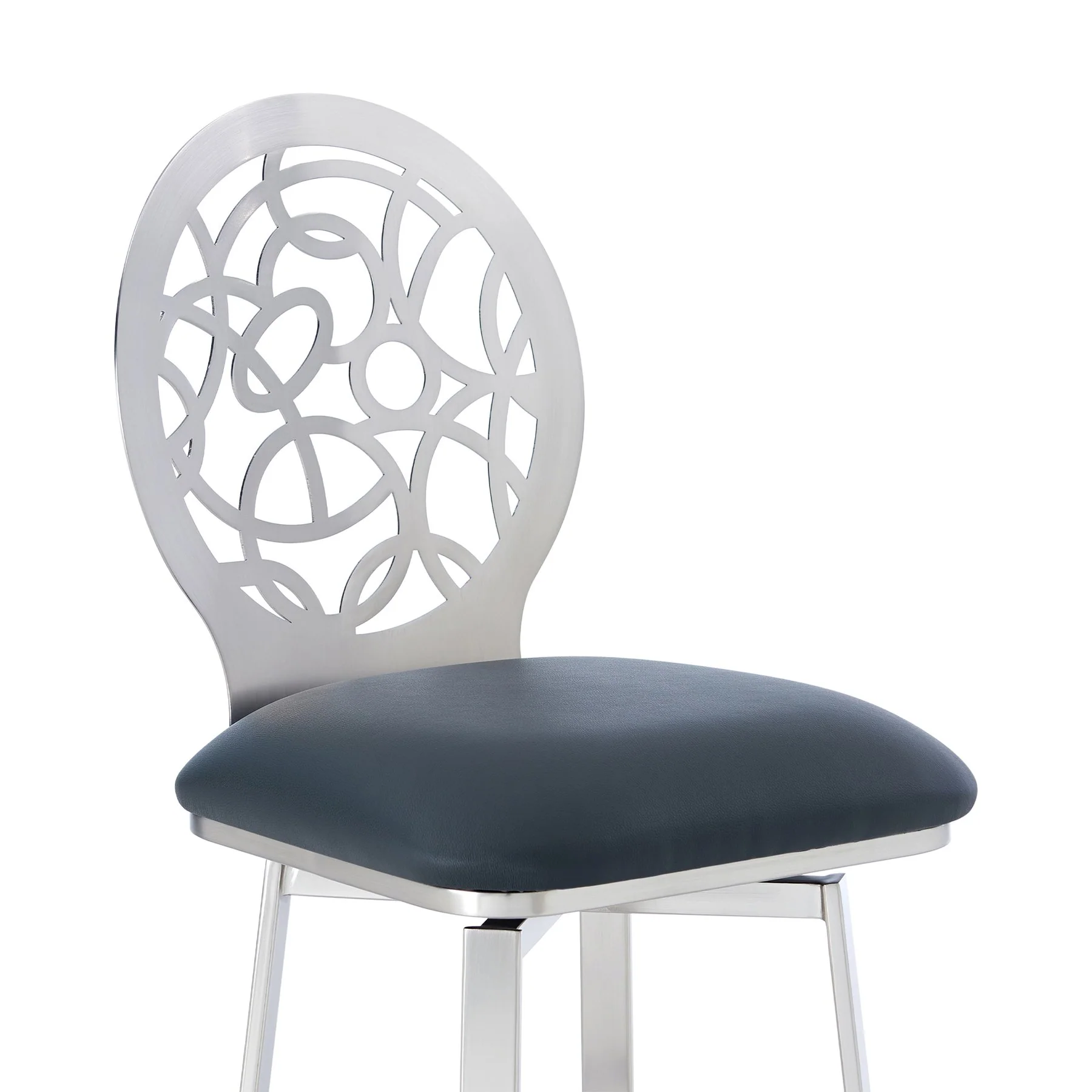 Lotus Contemporary 30" Bar Height Barstool in Brushed Stainless Steel Finish and Gray Faux Leather - Image 4