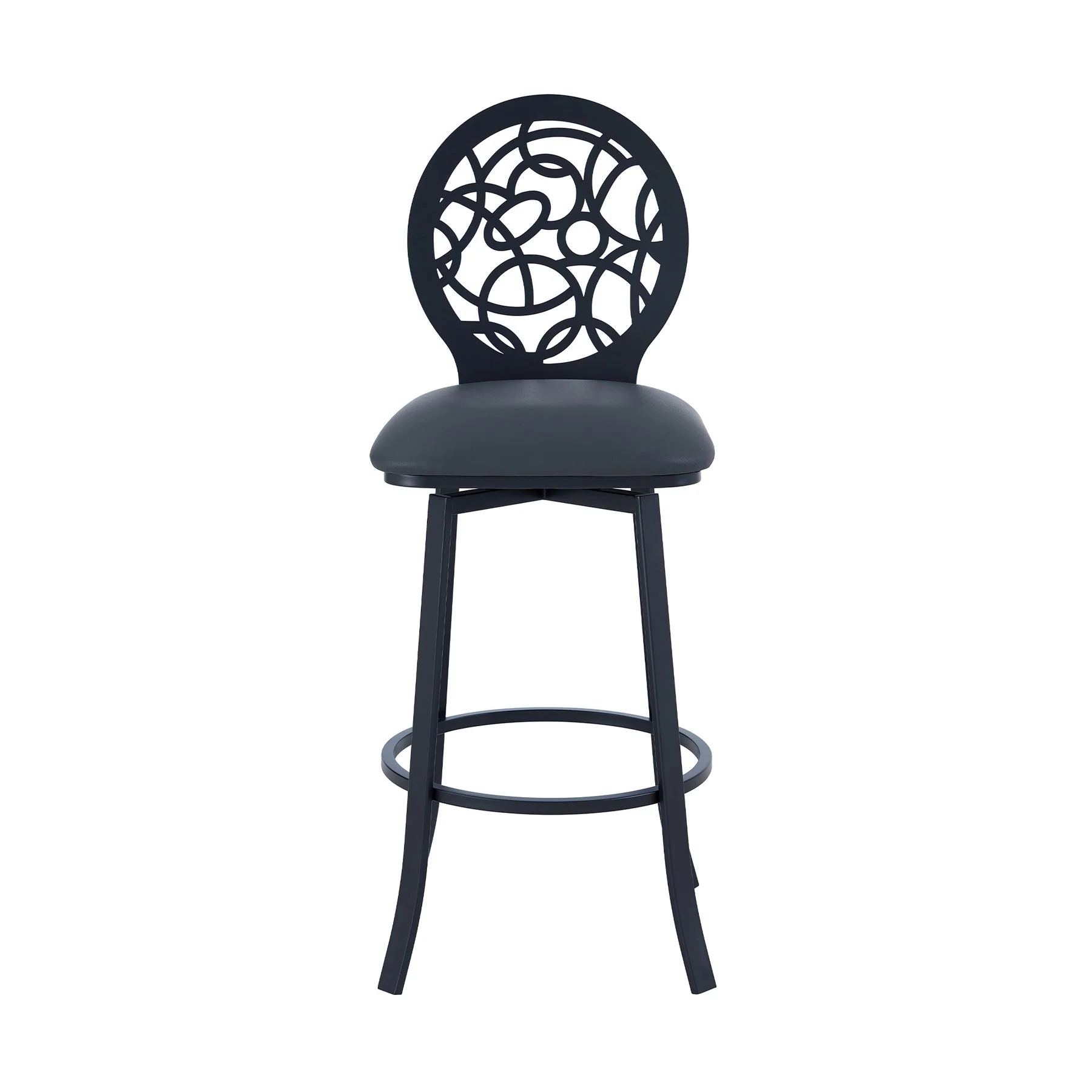 Lotus Contemporary 30" Bar Height Barstool in Matte Black Finish and Gray Faux Leather - Image 2