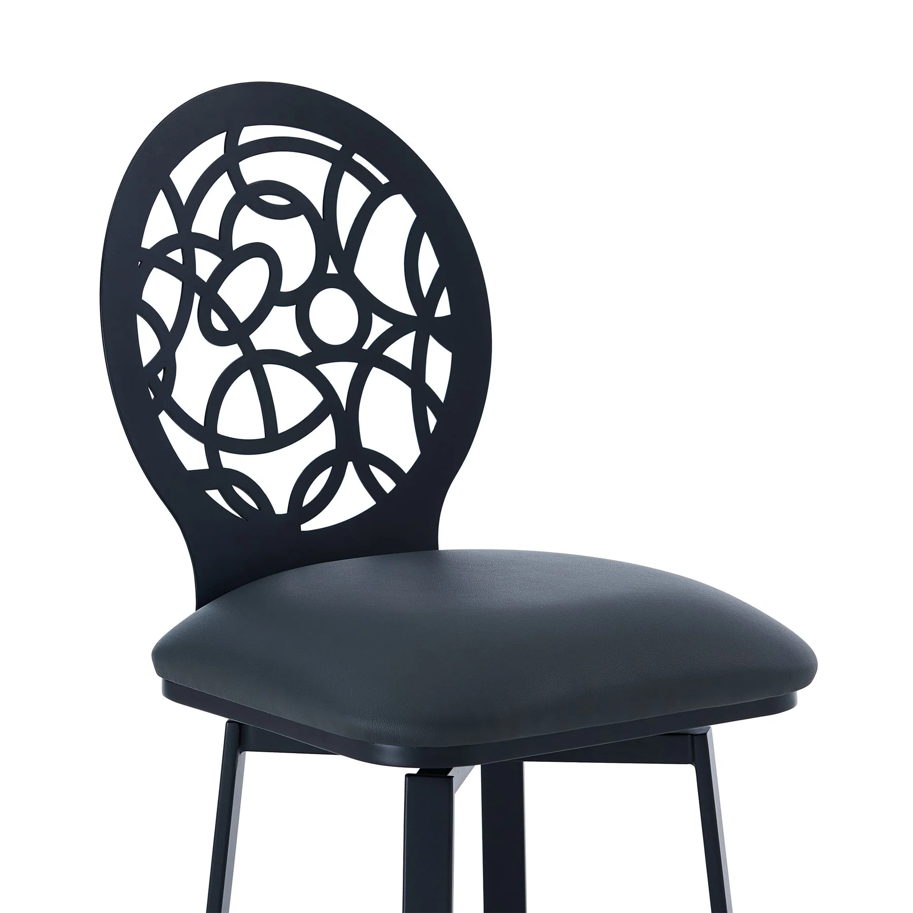 Lotus Contemporary 30" Bar Height Barstool in Matte Black Finish and Gray Faux Leather - Image 4