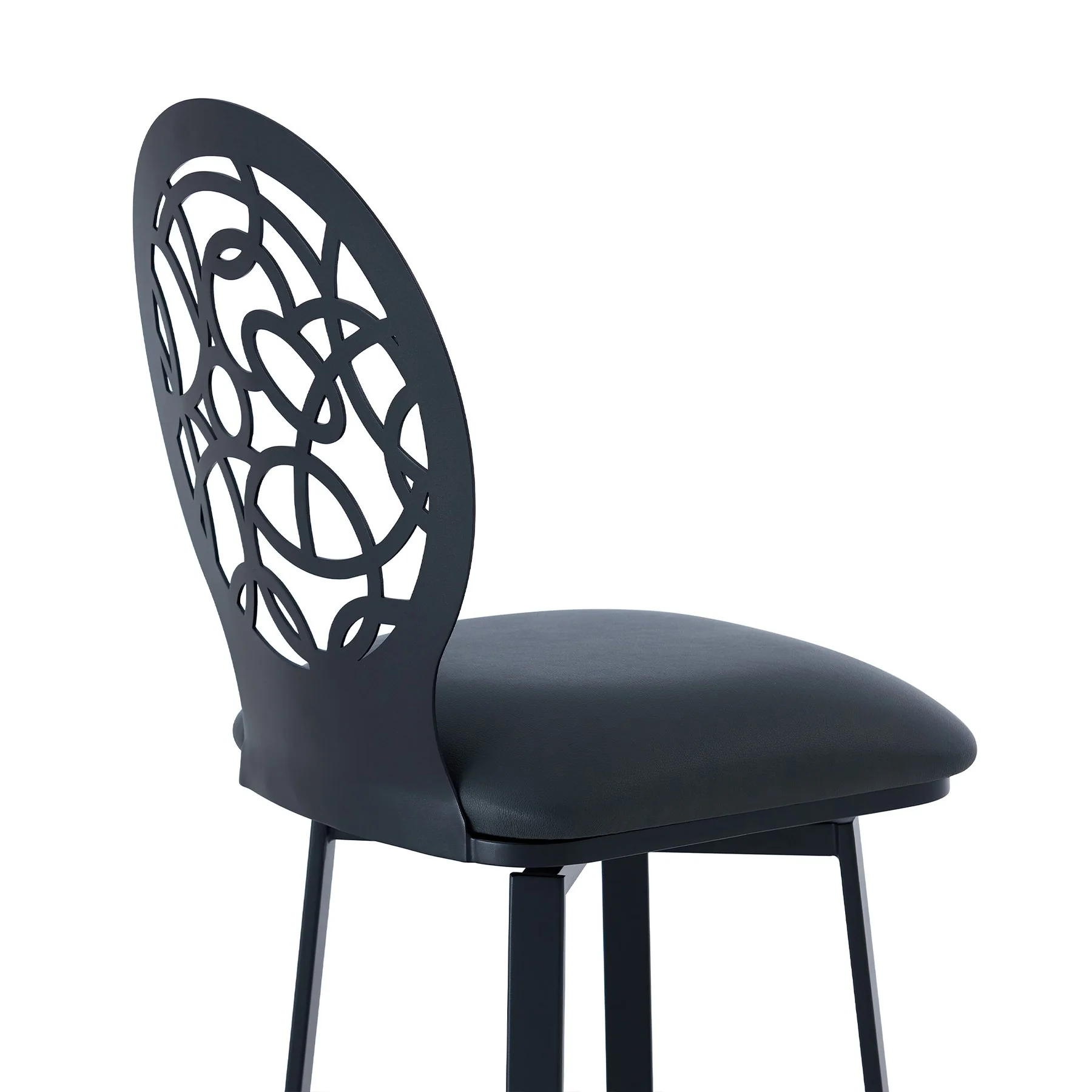 Lotus Contemporary 30" Bar Height Barstool in Matte Black Finish and Gray Faux Leather - Image 5