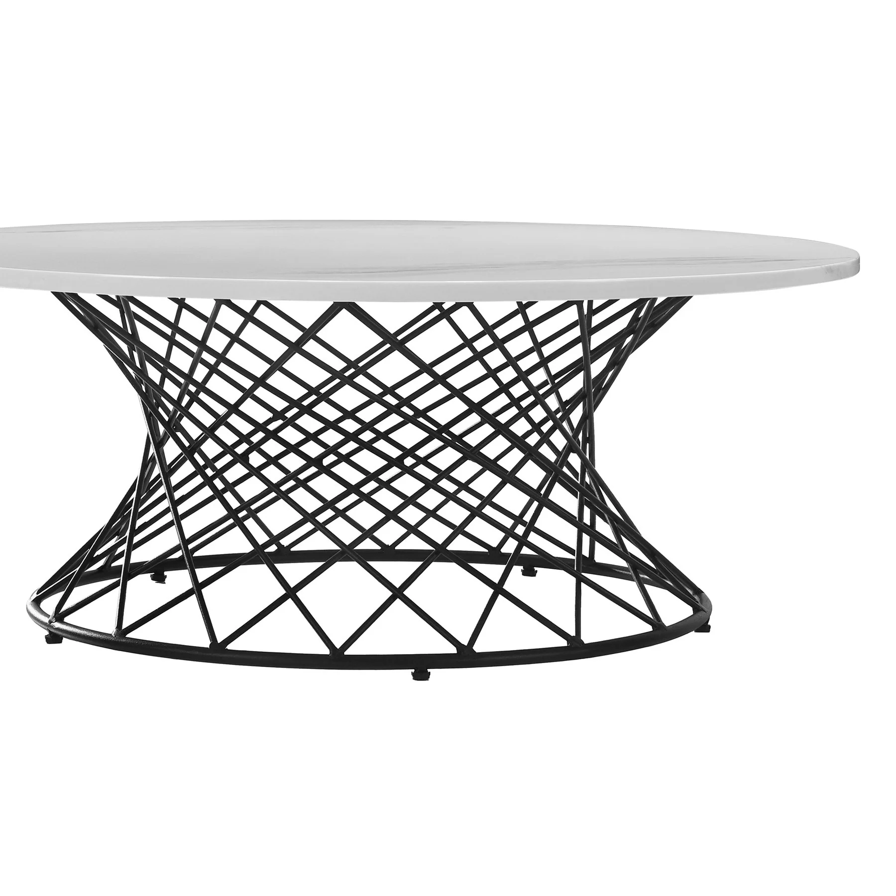 Loxley White Marble Coffee Table with Black Metal Base - Image 2