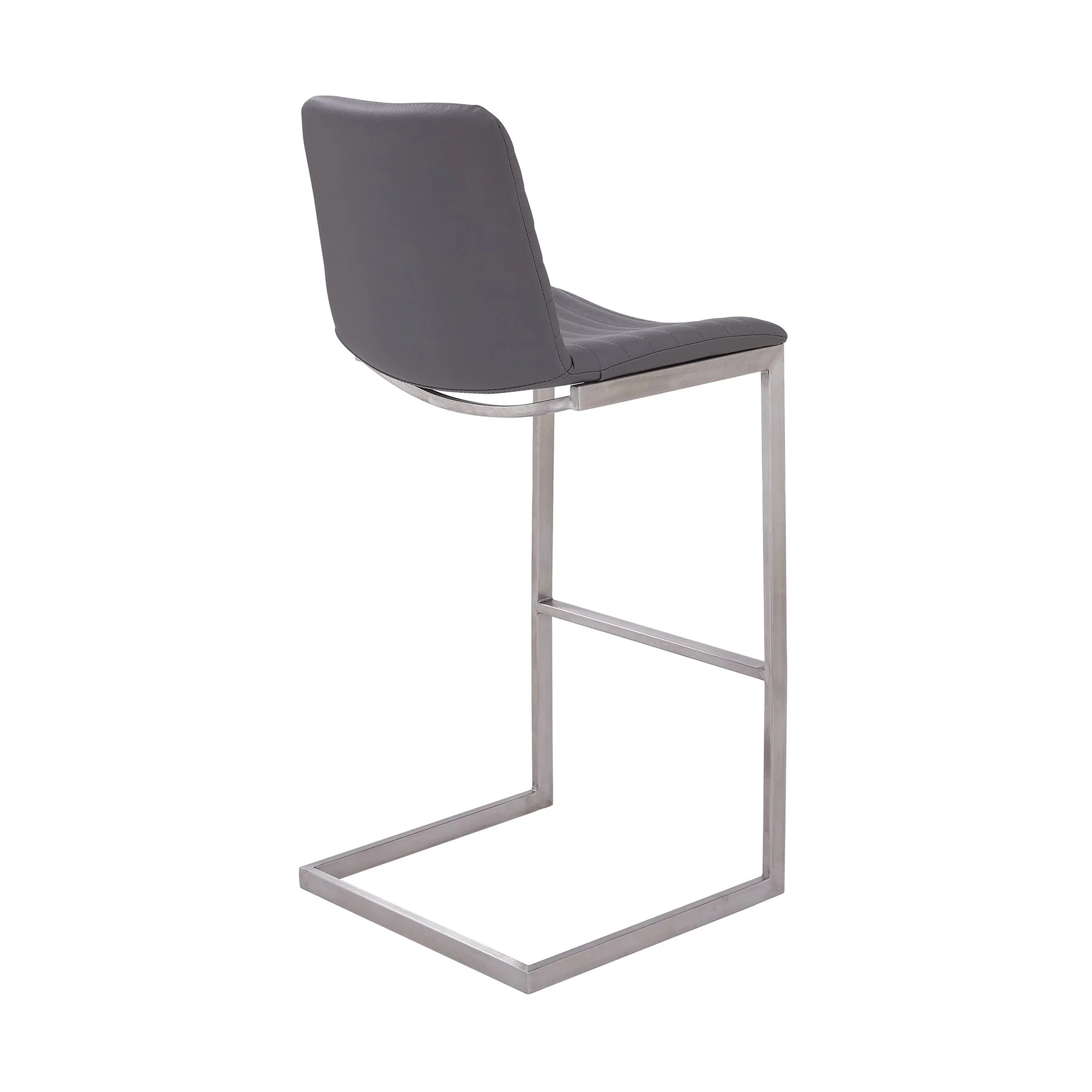 Lucas Contemporary 26" Counter Height Barstool in Brushed Stainless Steel Finish and Gray Faux Leather - Image 2